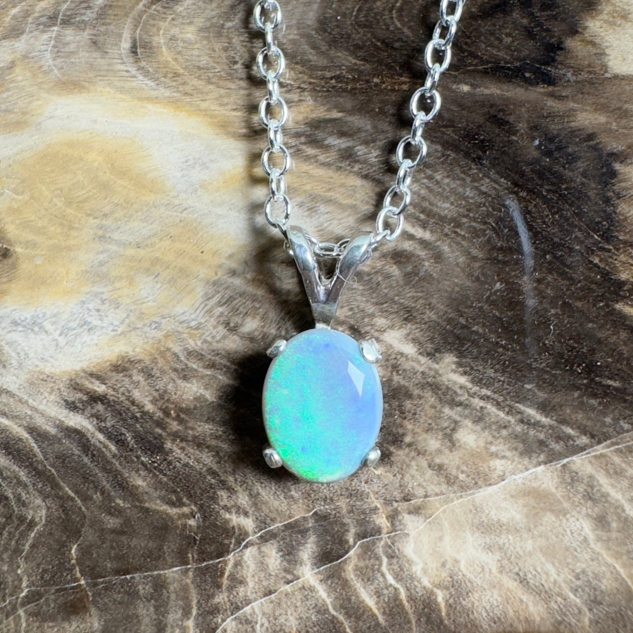 Wollemi Low Light ~ 0.95ct Lightning Ridge Semi Black Opal 925 Silver Pendant