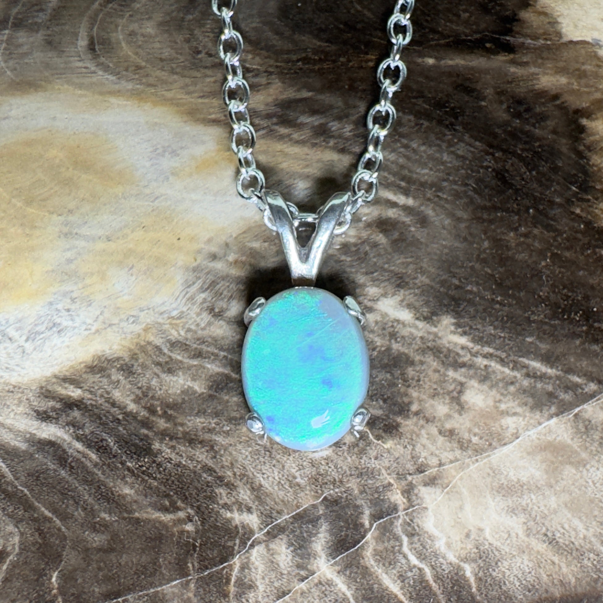 Wollemi Low Light ~ 0.95ct Lightning Ridge Semi Black Opal 925 Silver Pendant