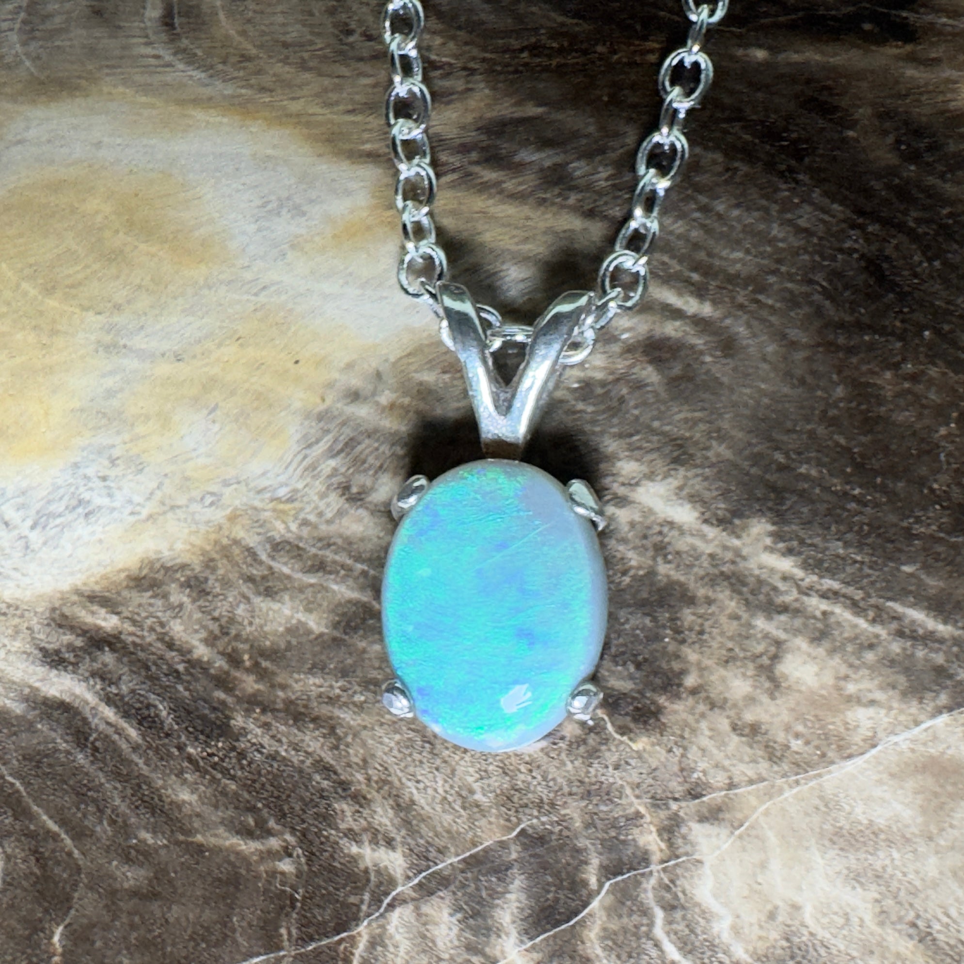 Wollemi Low Light ~ 0.95ct Lightning Ridge Semi Black Opal 925 Silver Pendant