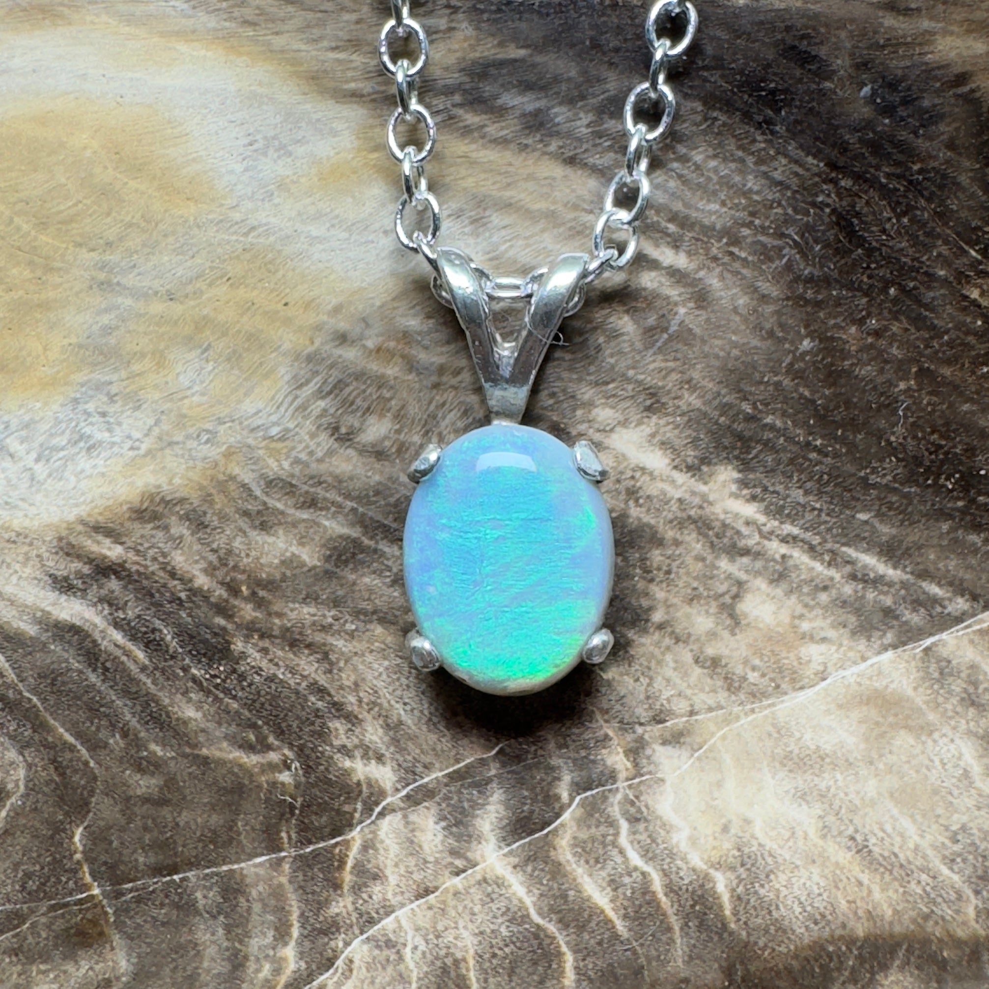 Wollemi Low Light ~ 0.95ct Lightning Ridge Semi Black Opal 925 Silver Pendant