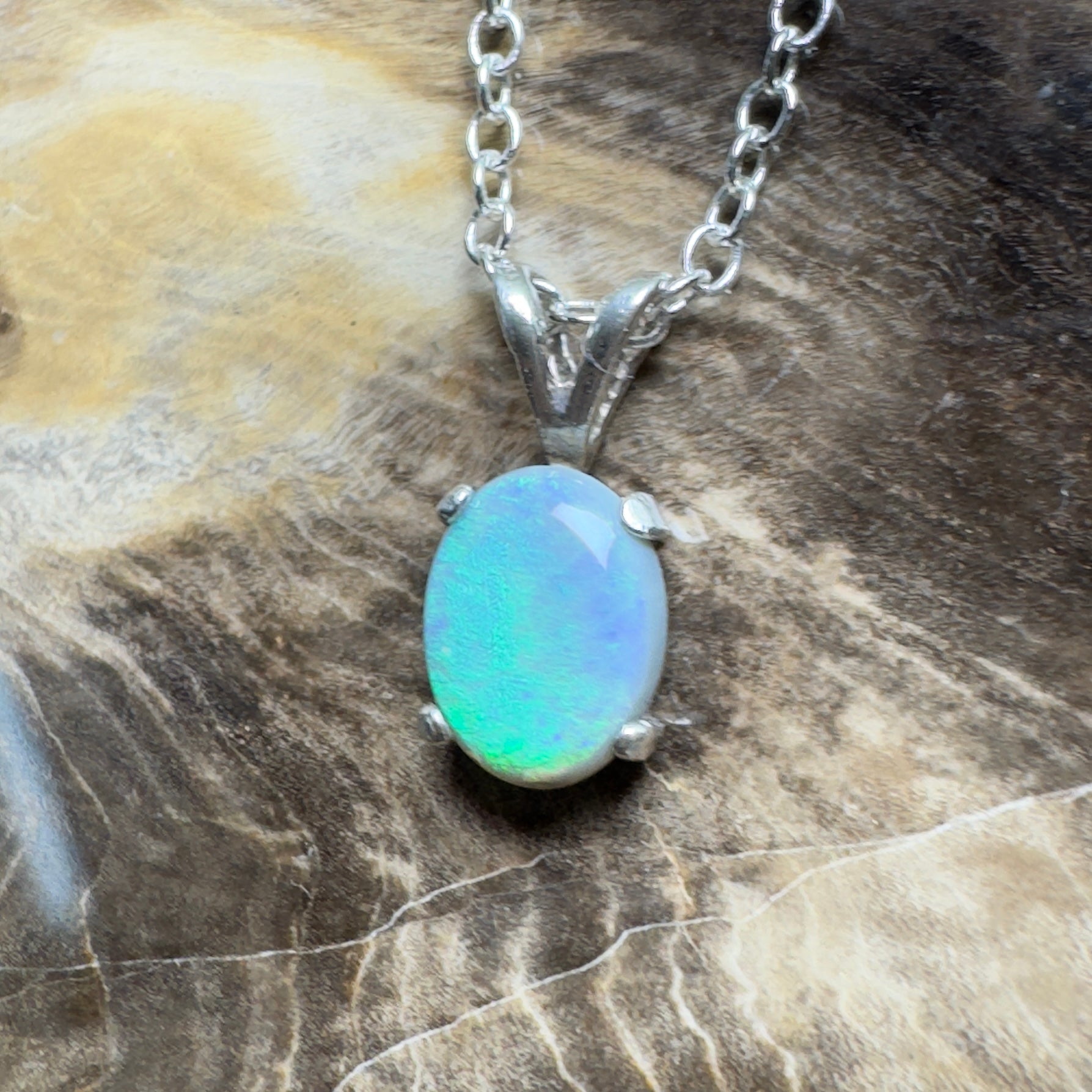 Wollemi Low Light ~ 0.95ct Lightning Ridge Semi Black Opal 925 Silver Pendant