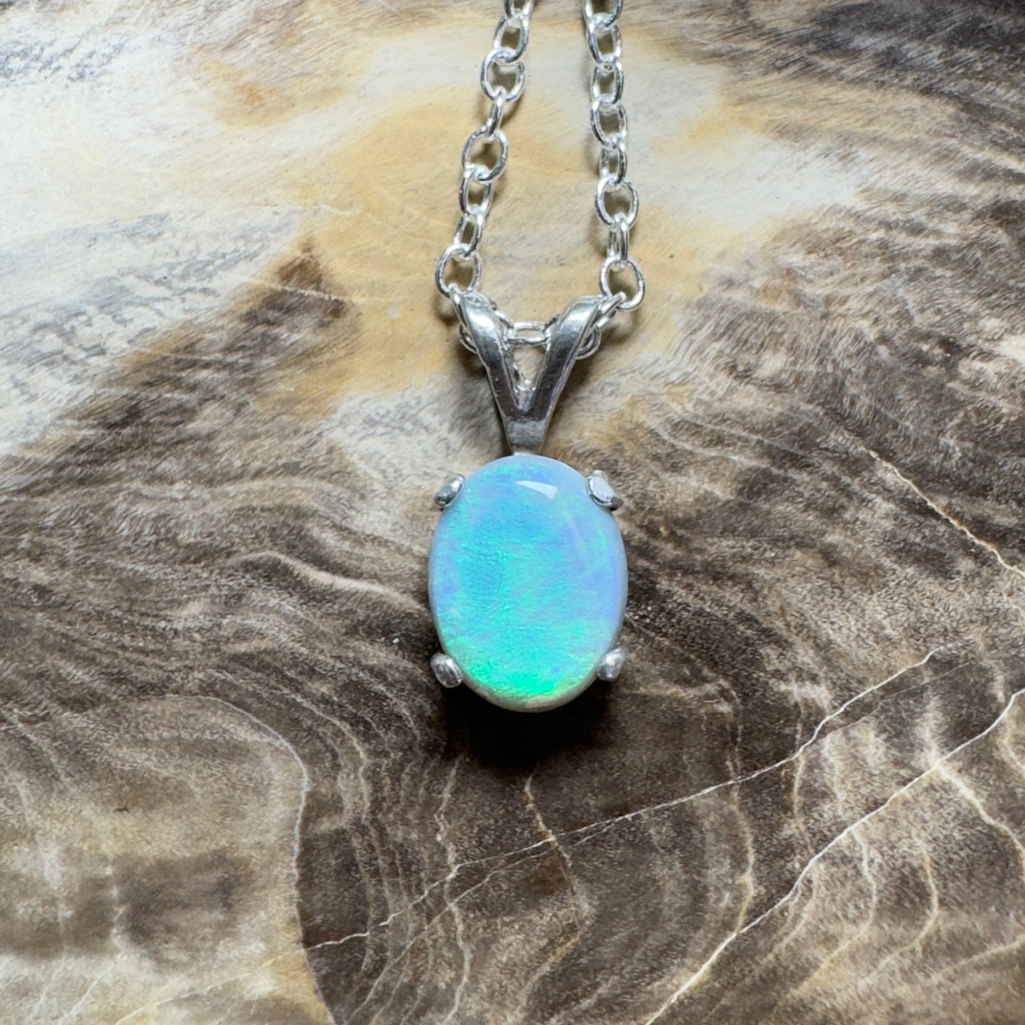 Wollemi Low Light ~ 0.95ct Lightning Ridge Semi Black Opal 925 Silver Pendant