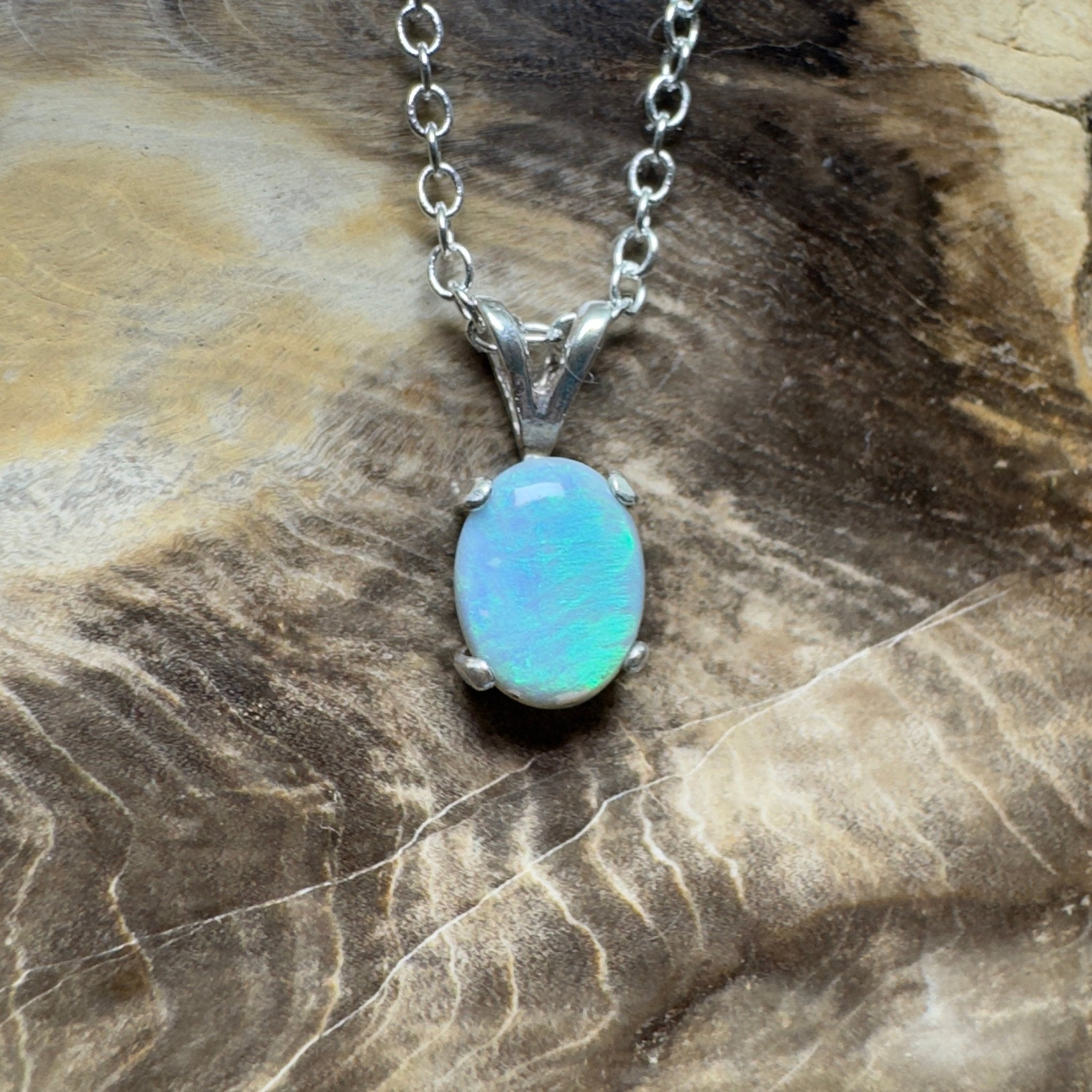 Wollemi Low Light ~ 0.95ct Lightning Ridge Semi Black Opal 925 Silver Pendant