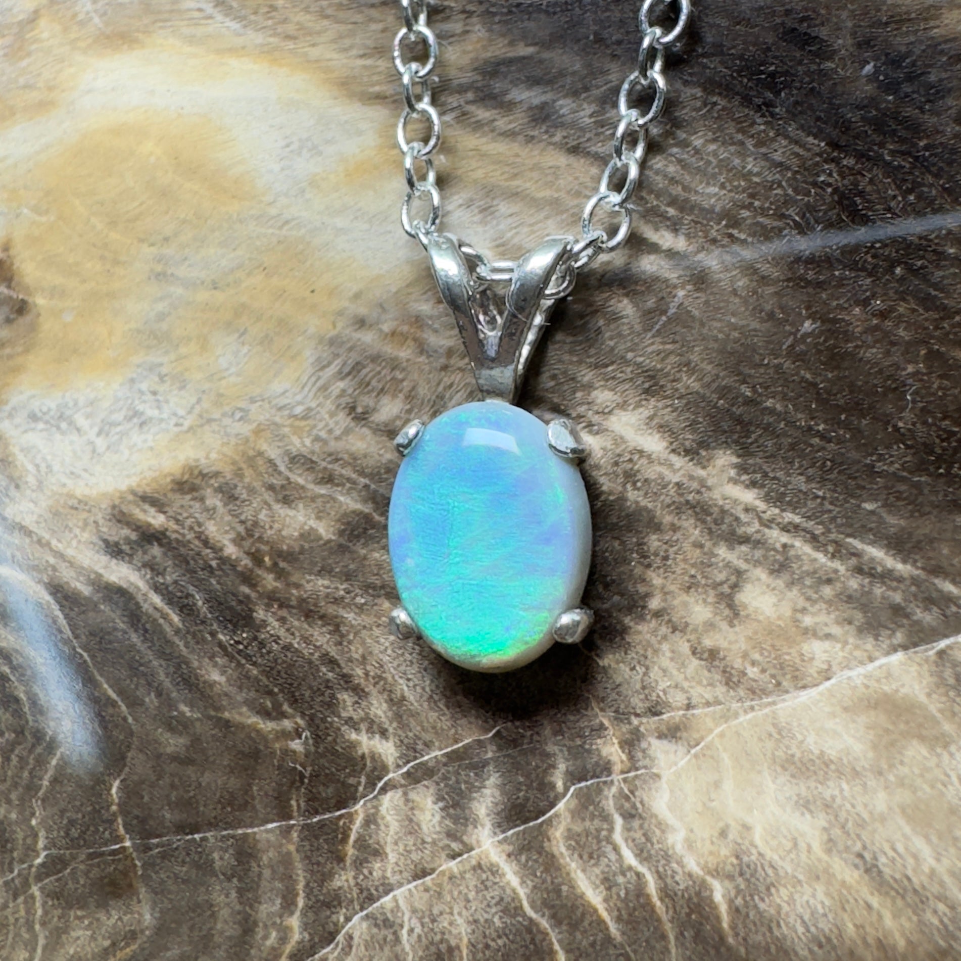 Wollemi Low Light ~ 0.95ct Lightning Ridge Semi Black Opal 925 Silver Pendant