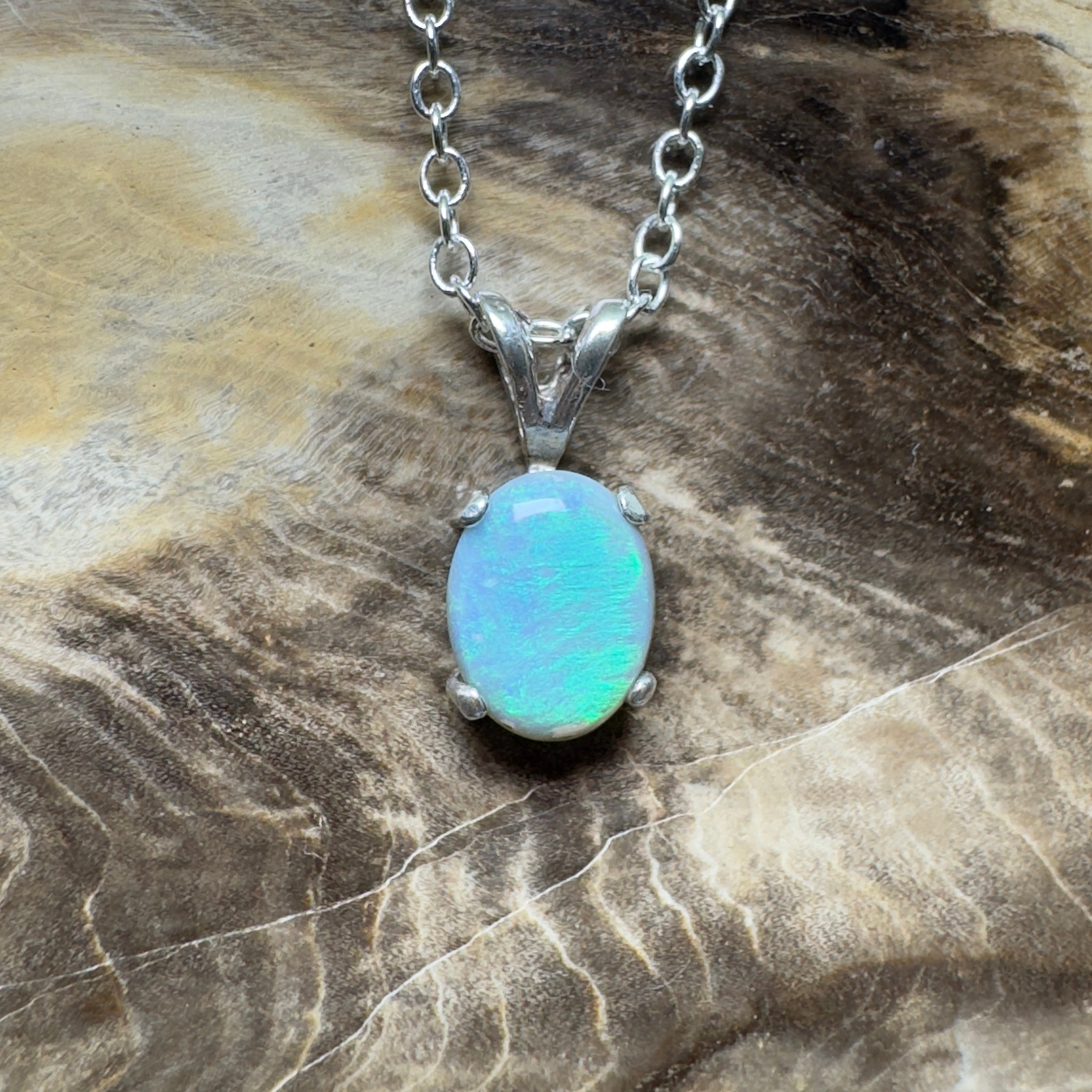 Wollemi Low Light ~ 0.95ct Lightning Ridge Semi Black Opal 925 Silver Pendant