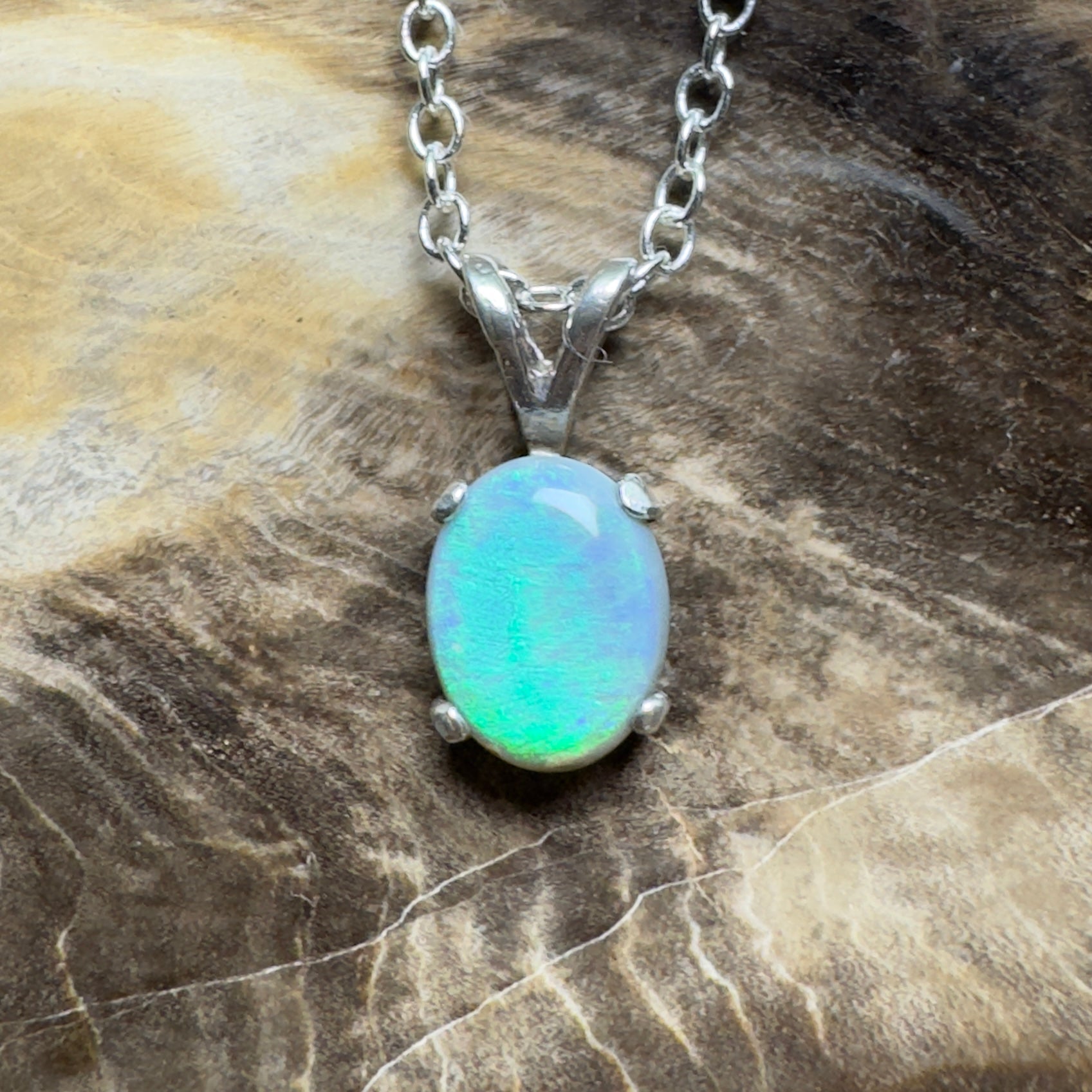 Wollemi Low Light ~ 0.95ct Lightning Ridge Semi Black Opal 925 Silver Pendant