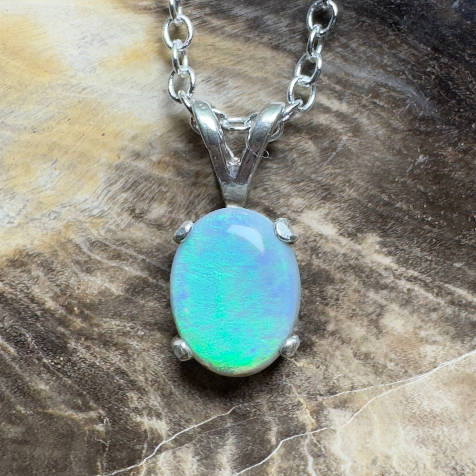 Wollemi Low Light ~ 0.95ct Lightning Ridge Semi Black Opal 925 Silver Pendant