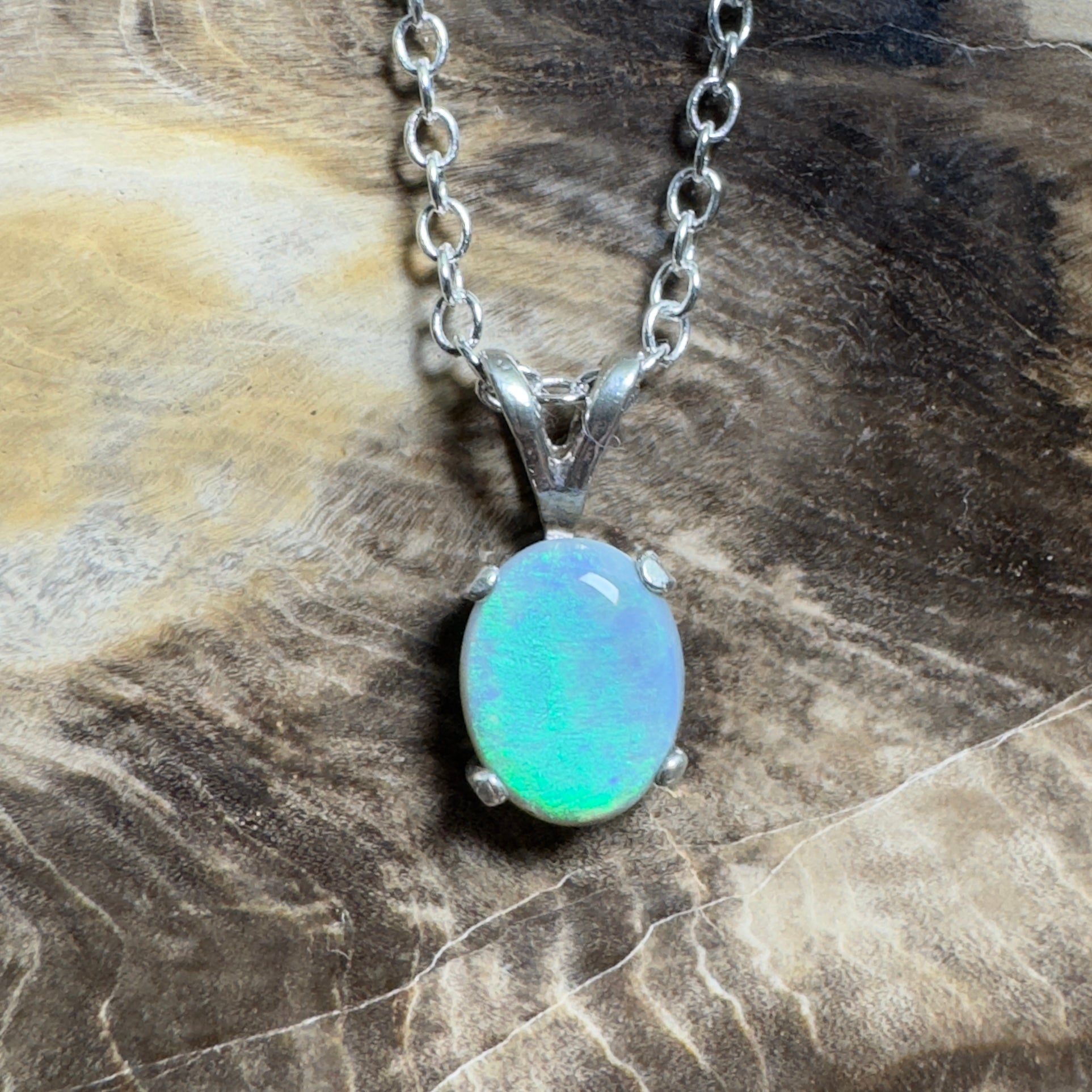 Wollemi Low Light ~ 0.95ct Lightning Ridge Semi Black Opal 925 Silver Pendant