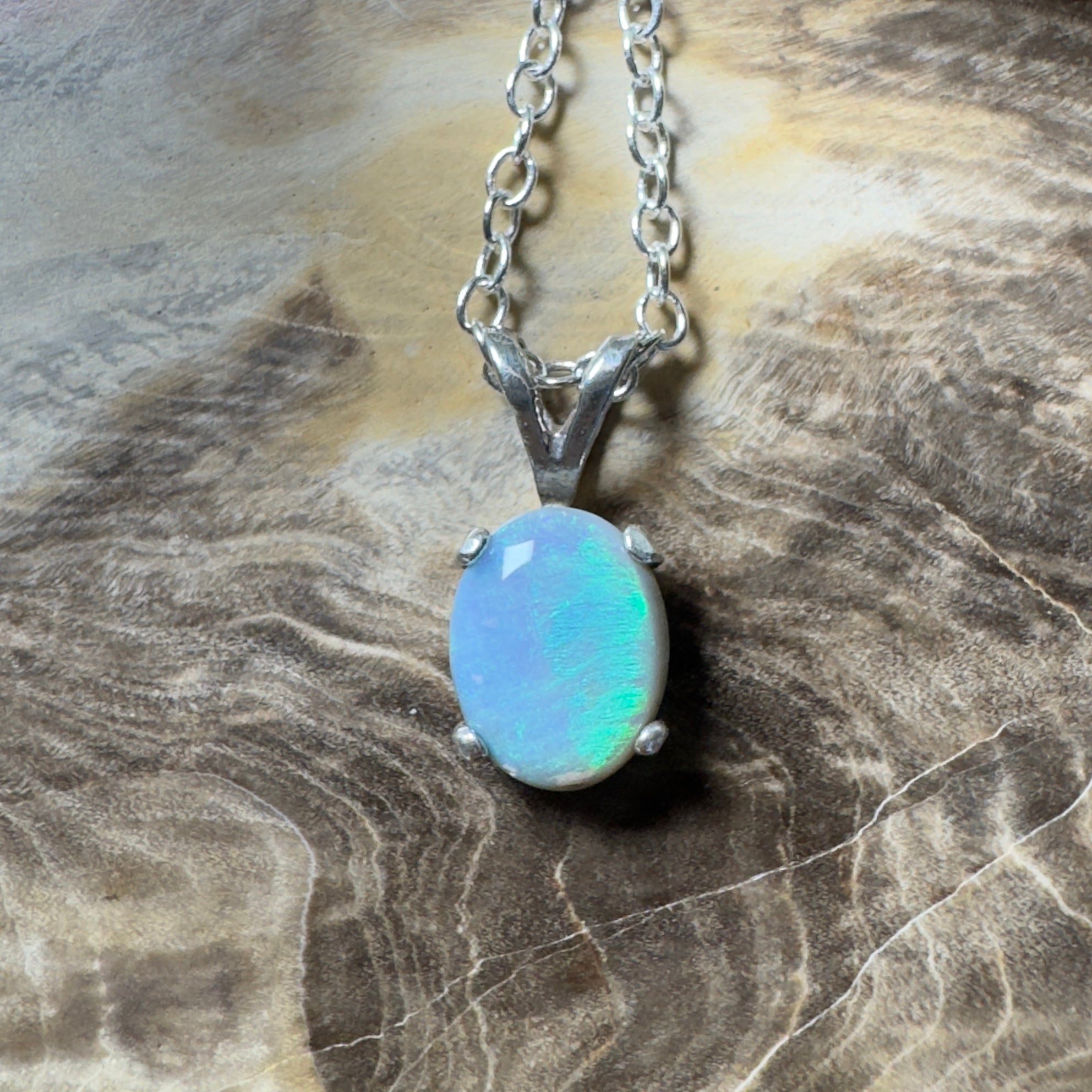 Wollemi Low Light ~ 0.95ct Lightning Ridge Semi Black Opal 925 Silver Pendant