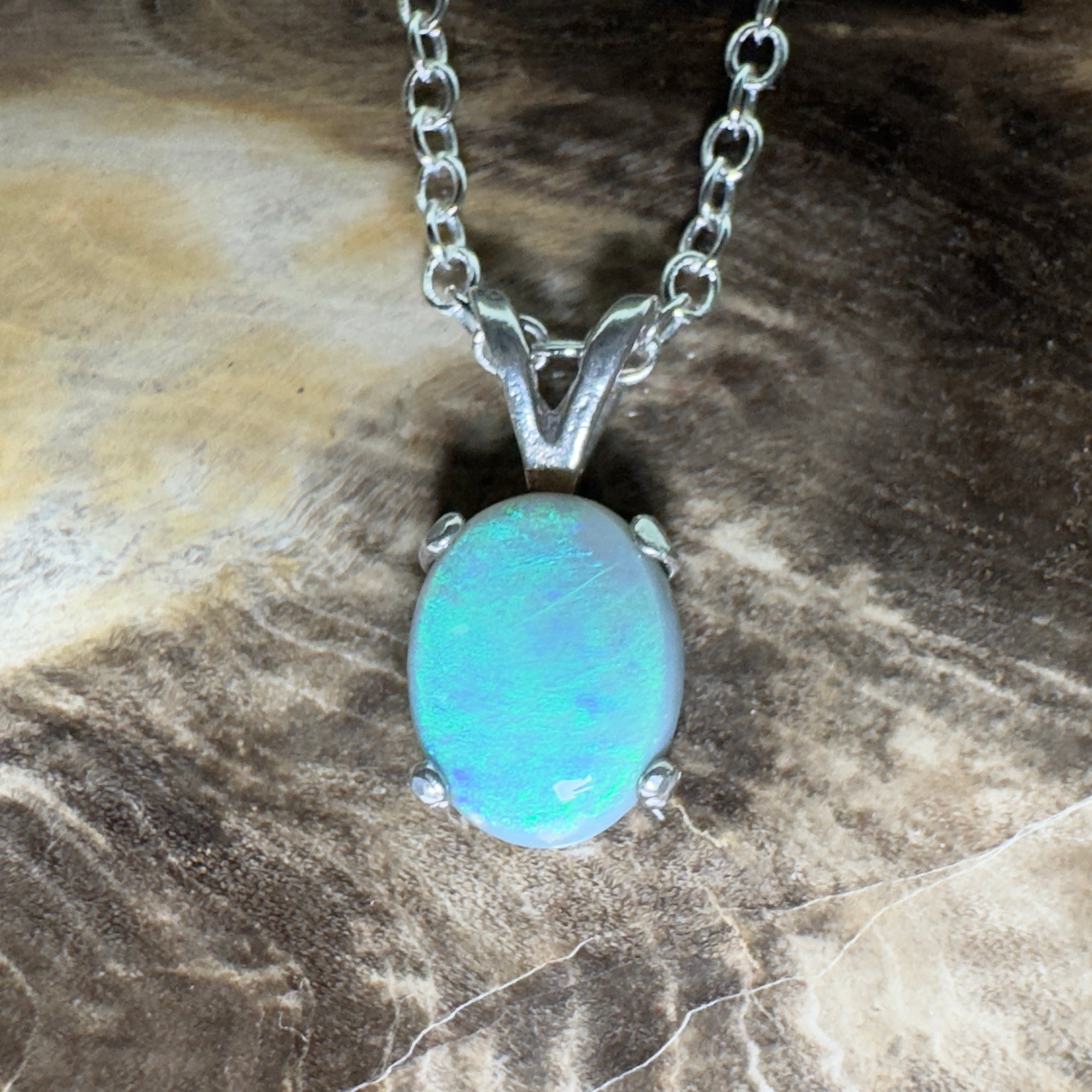 Wollemi Low Light ~ 0.95ct Lightning Ridge Semi Black Opal 925 Silver Pendant