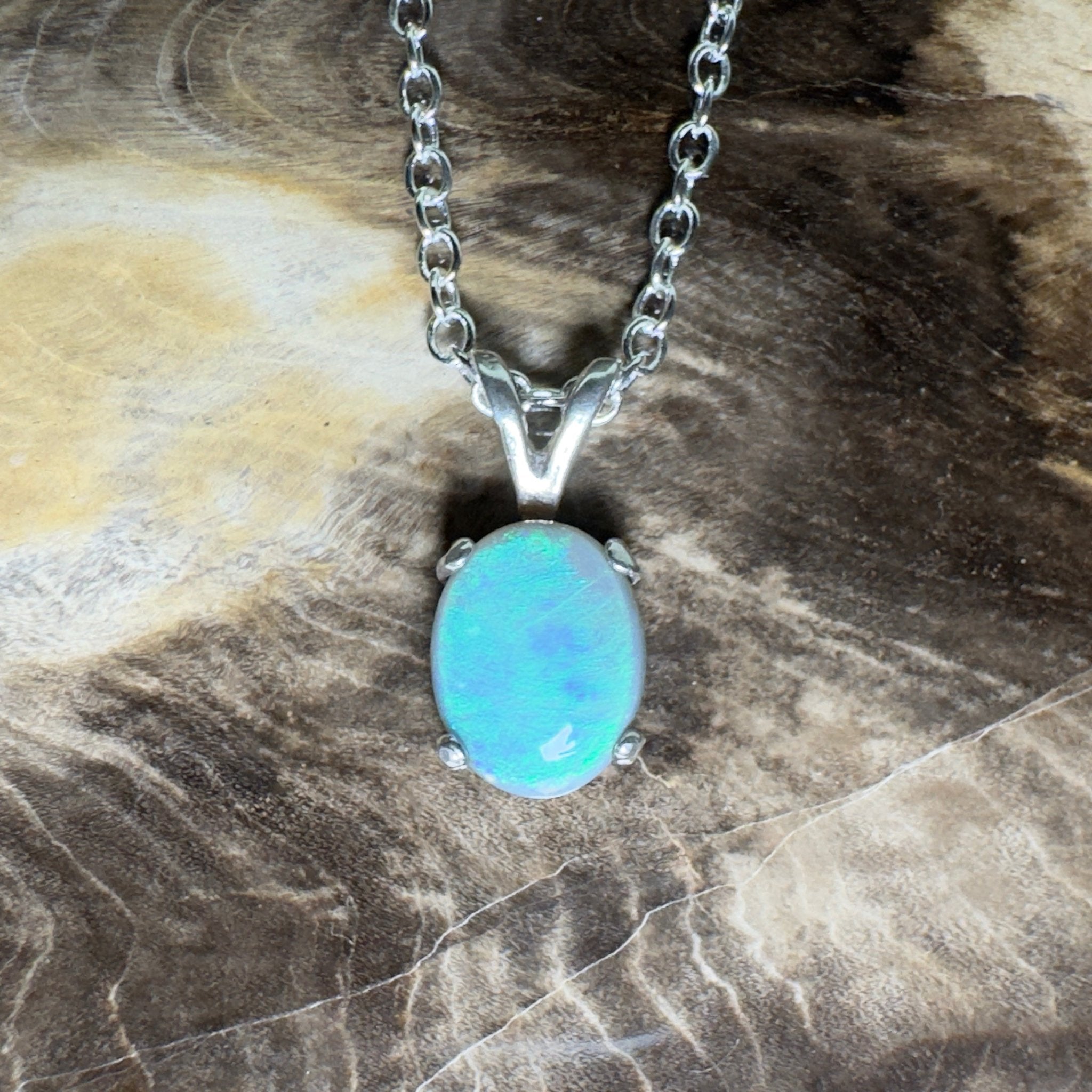 Wollemi Low Light ~ 0.95ct Lightning Ridge Semi Black Opal 925 Silver Pendant