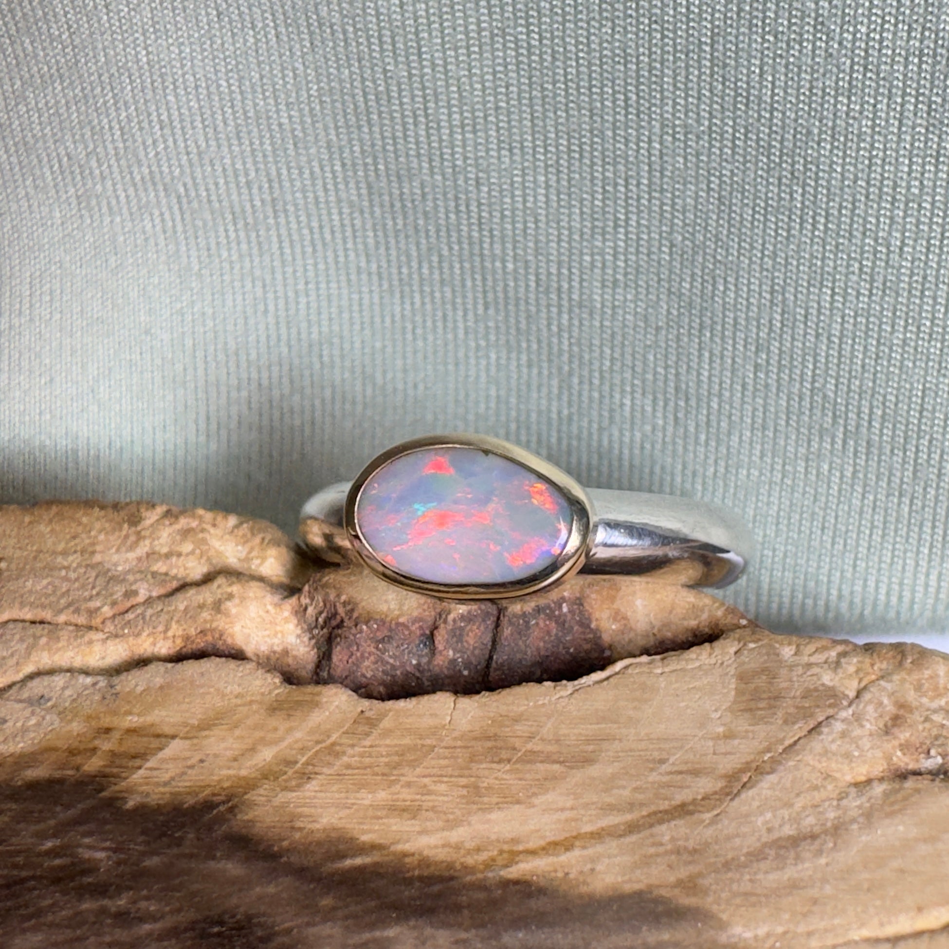 Yalgoo Horizon - 0.7ct Solid Lightning Ridge Opal Two - Tone 9ct Gold & 925 Sterling Silver Ring