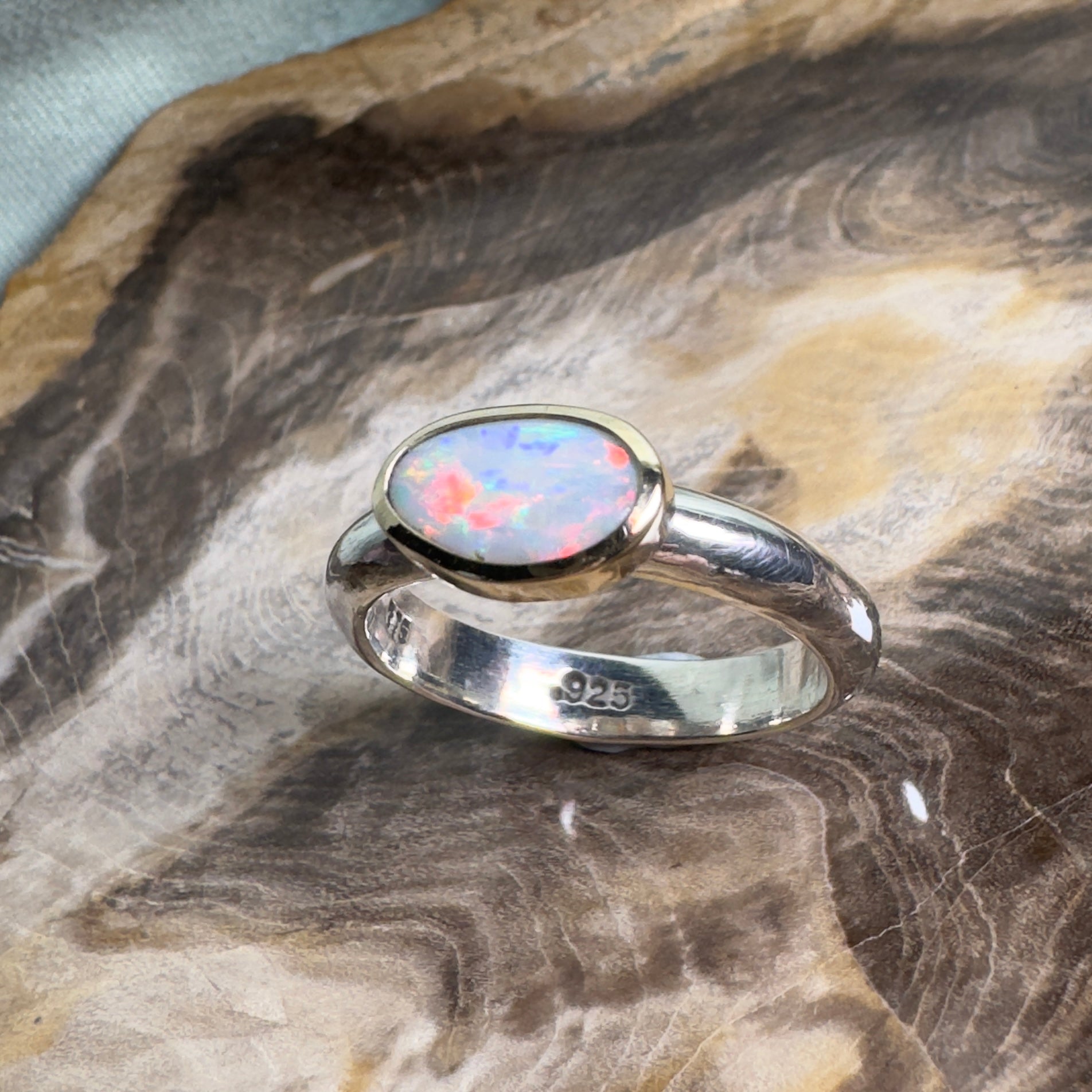 Yalgoo Horizon - 0.7ct Solid Lightning Ridge Opal Two - Tone 9ct Gold & 925 Sterling Silver Ring