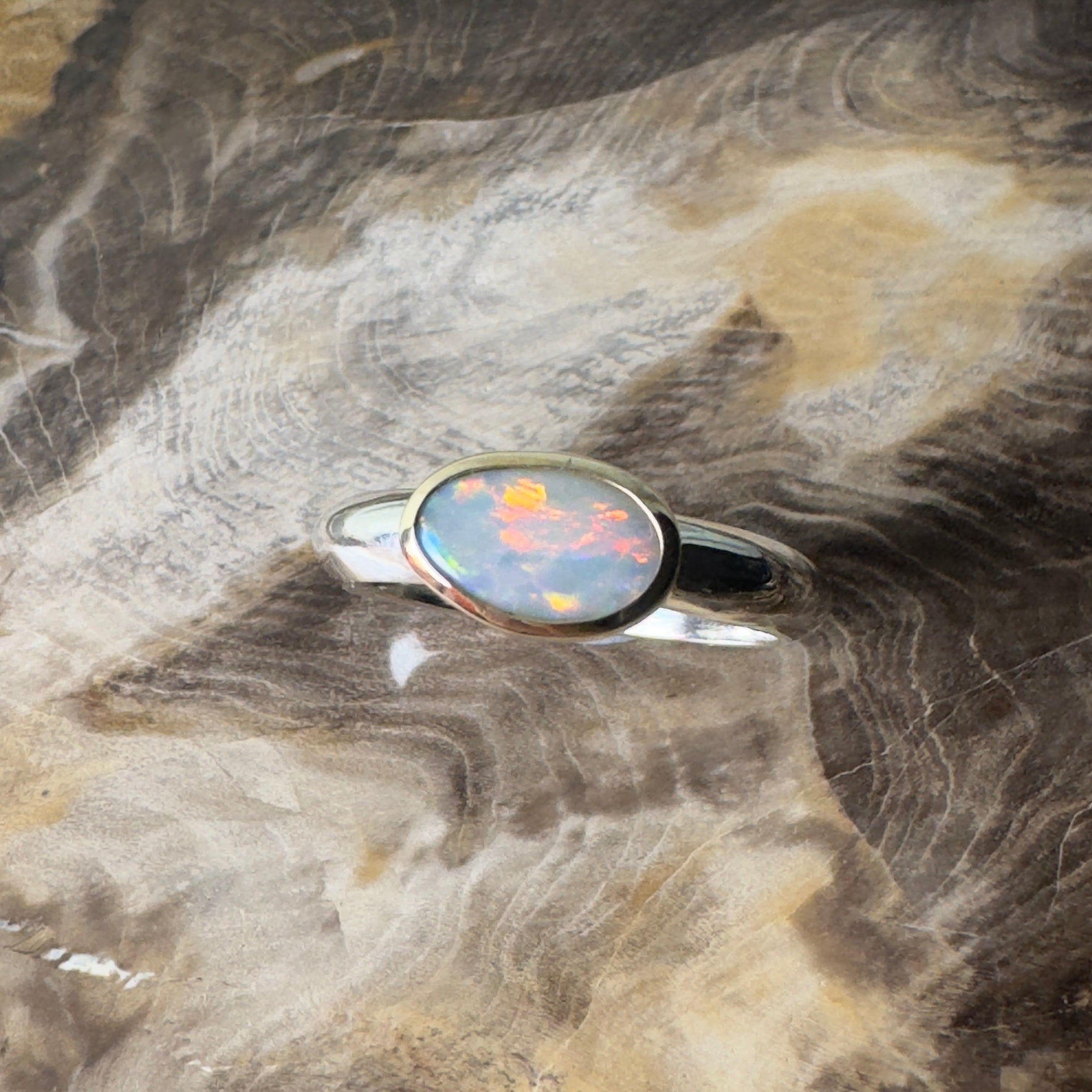 Yalgoo Horizon - 0.7ct Solid Lightning Ridge Opal Two - Tone 9ct Gold & 925 Sterling Silver Ring