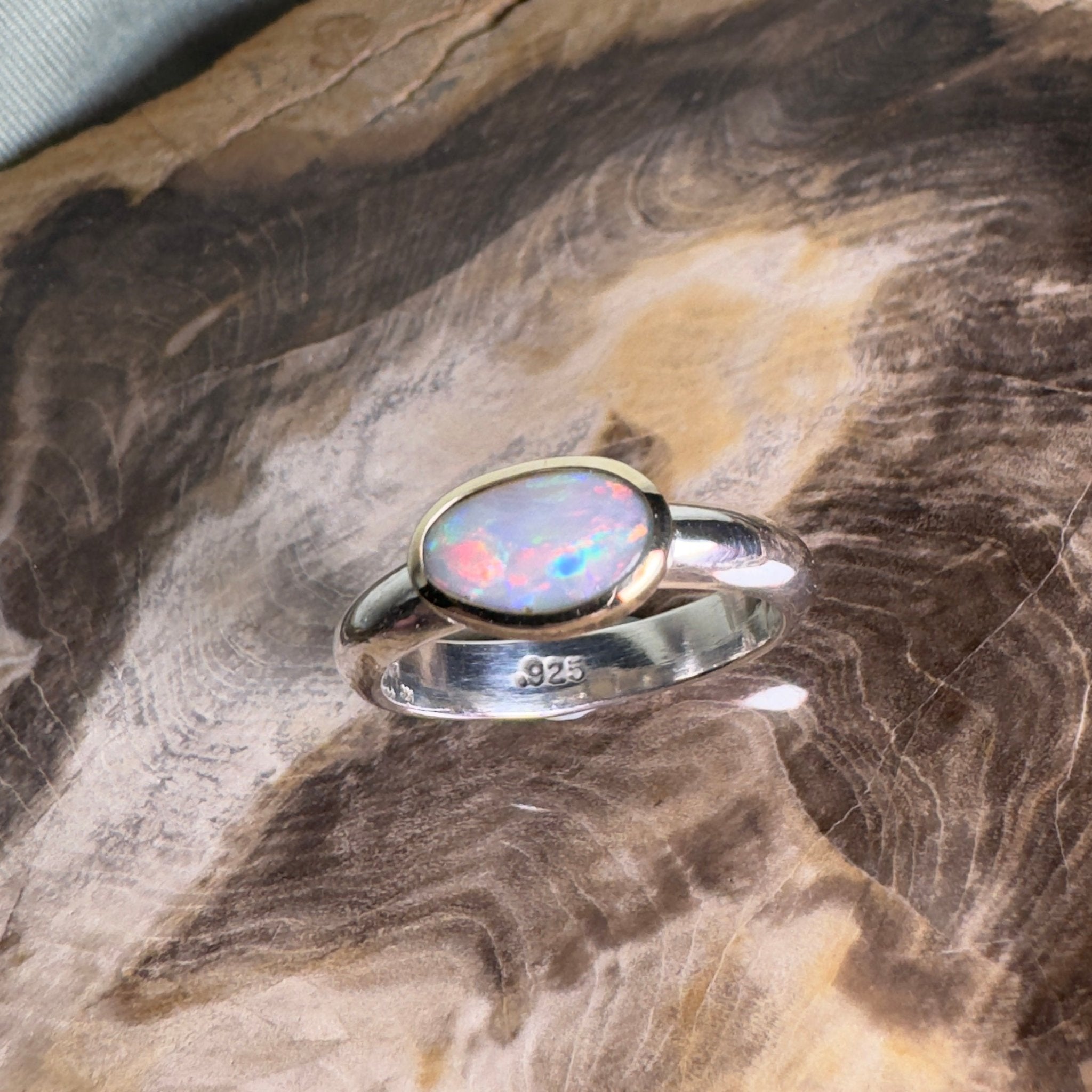 Yalgoo Horizon - 0.7ct Solid Lightning Ridge Opal Two - Tone 9ct Gold & 925 Sterling Silver Ring