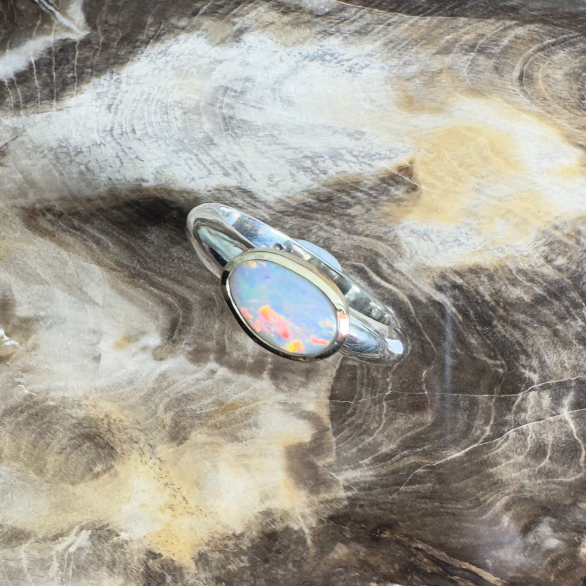 Yalgoo Horizon - 0.7ct Solid Lightning Ridge Opal Two - Tone 9ct Gold & 925 Sterling Silver Ring