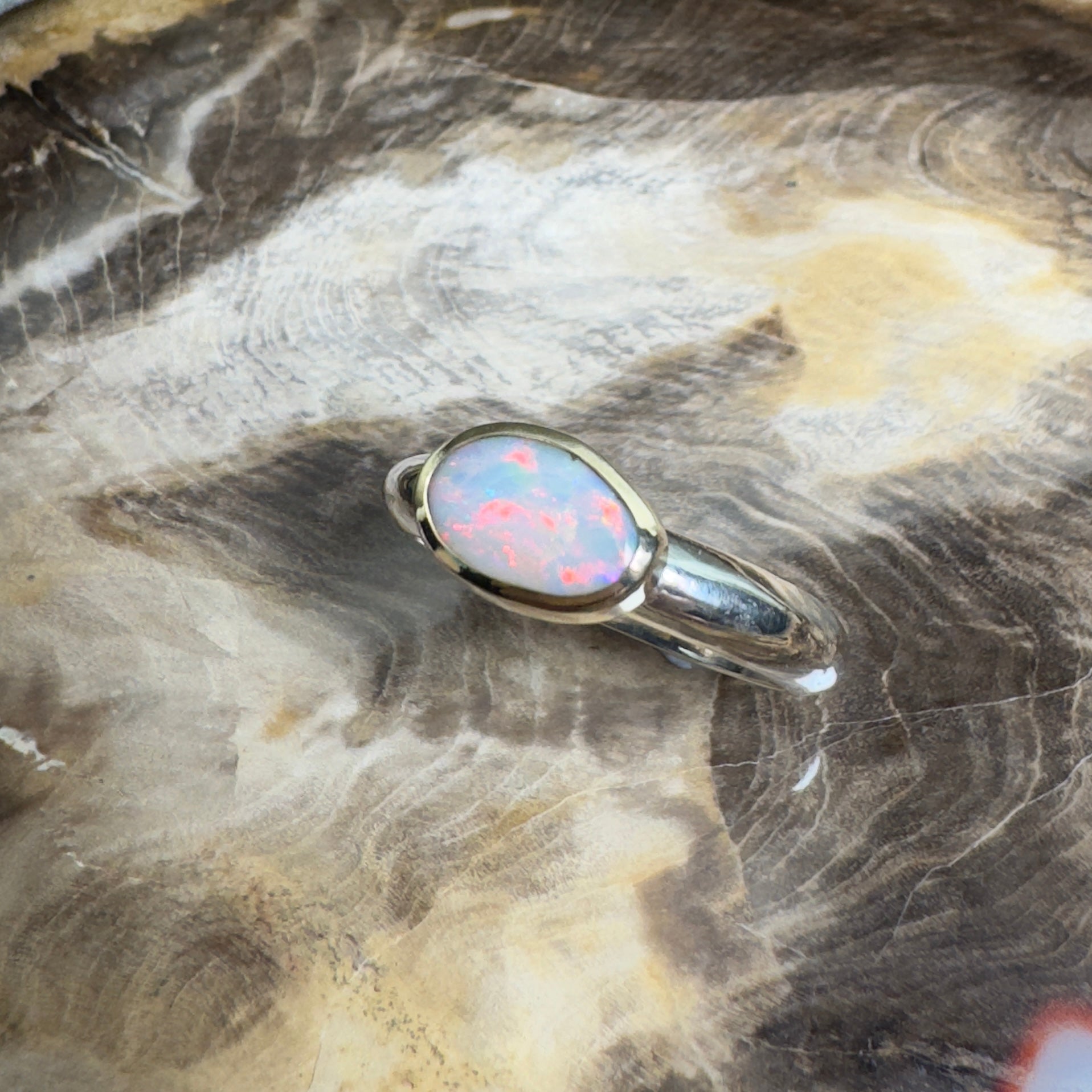 Yalgoo Horizon - 0.7ct Solid Lightning Ridge Opal Two - Tone 9ct Gold & 925 Sterling Silver Ring