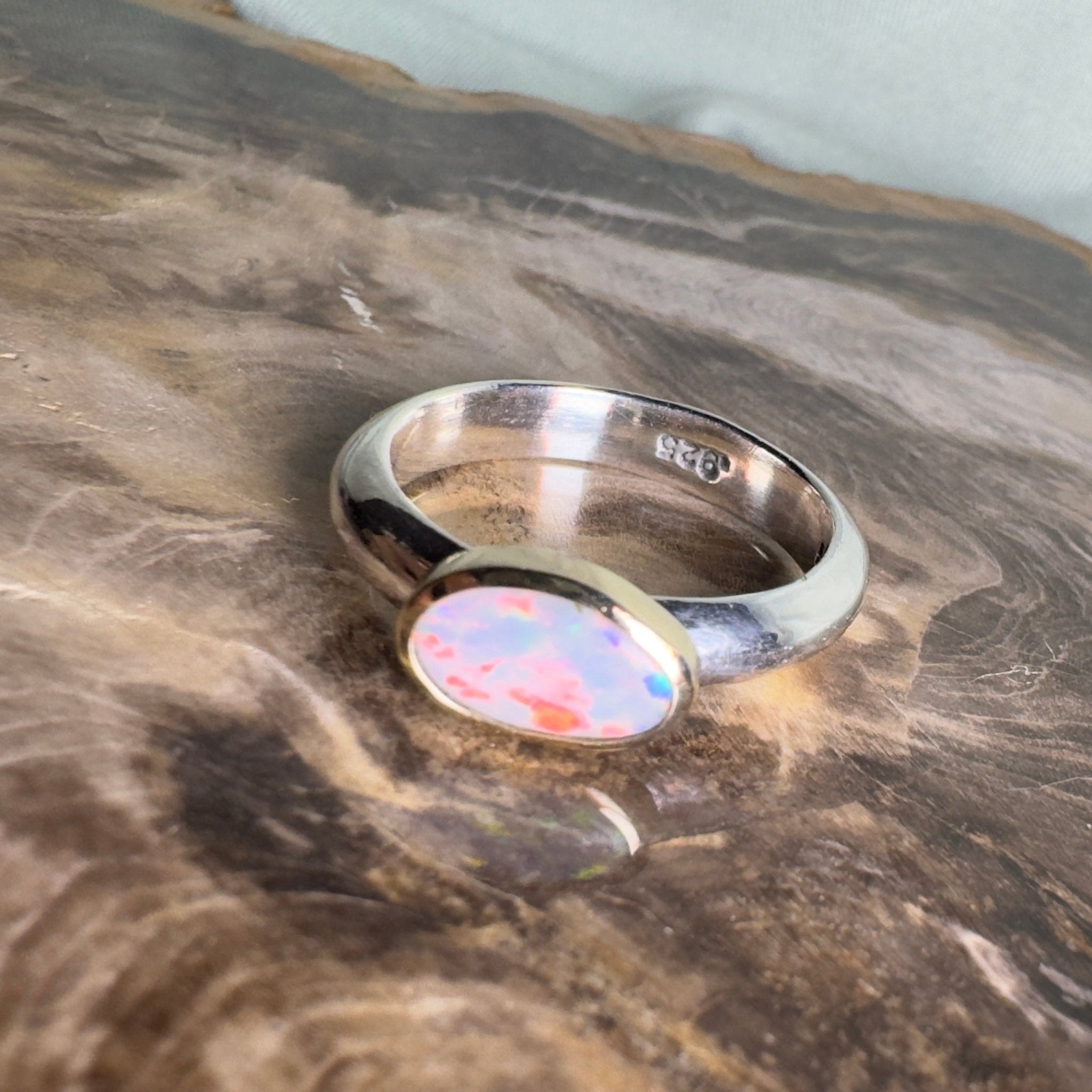 Yalgoo Horizon - 0.7ct Solid Lightning Ridge Opal Two - Tone 9ct Gold & 925 Sterling Silver Ring