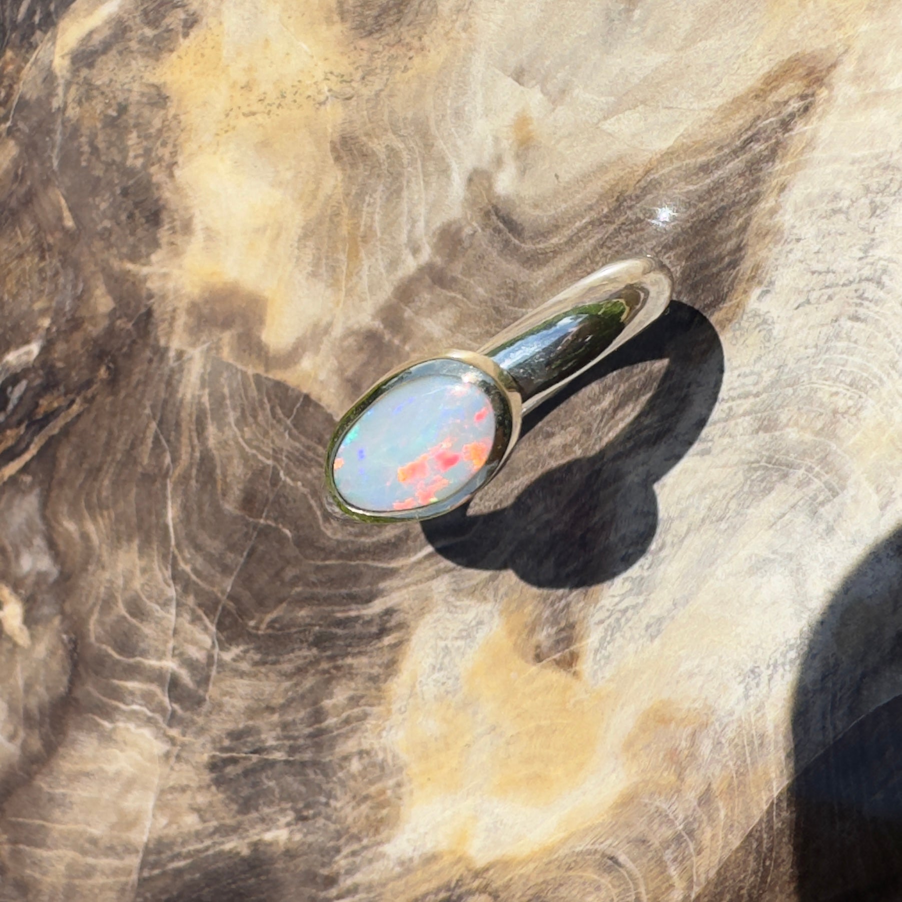 Yalgoo Horizon - 0.7ct Solid Lightning Ridge Opal Two - Tone 9ct Gold & 925 Sterling Silver Ring