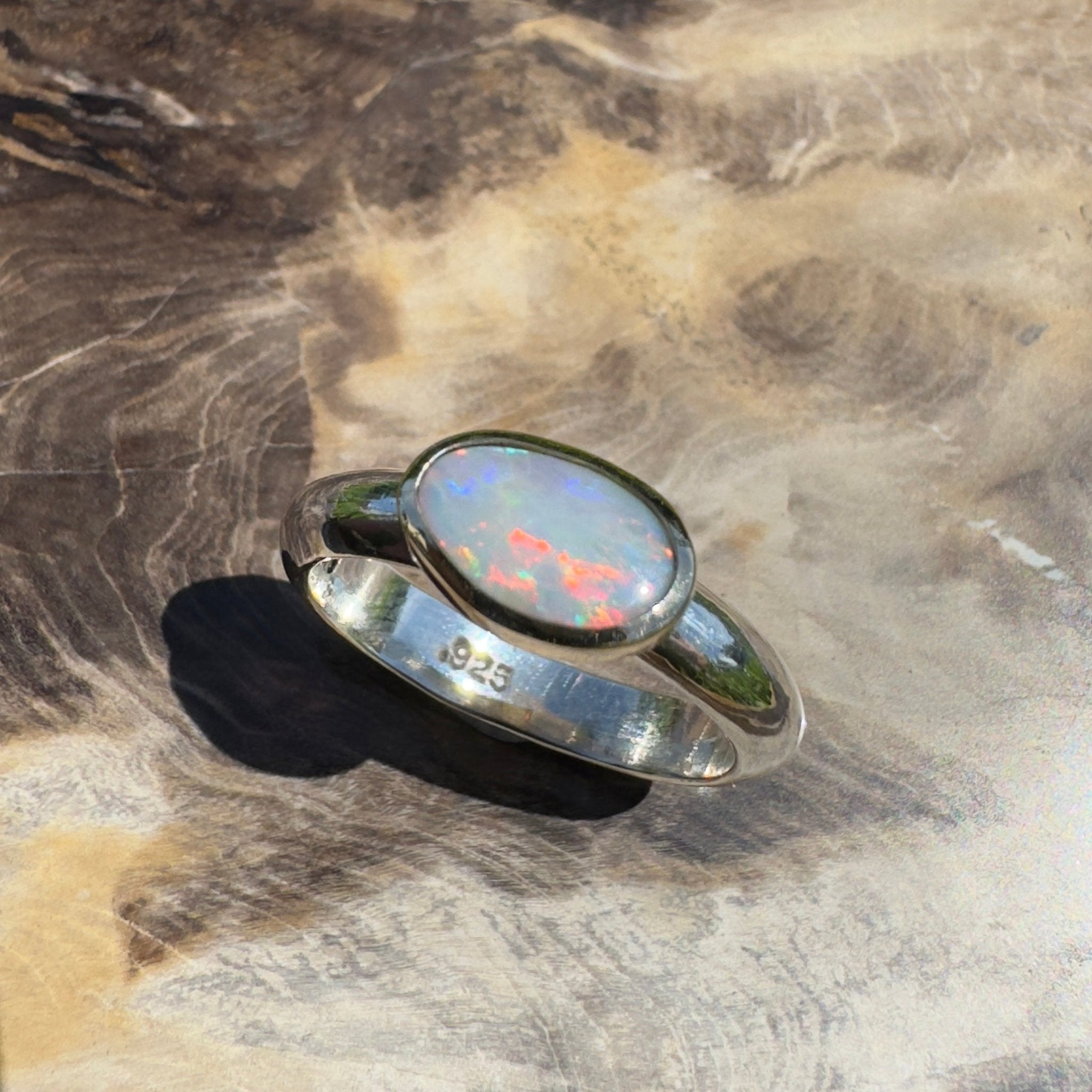 Yalgoo Horizon - 0.7ct Solid Lightning Ridge Opal Two - Tone 9ct Gold & 925 Sterling Silver Ring