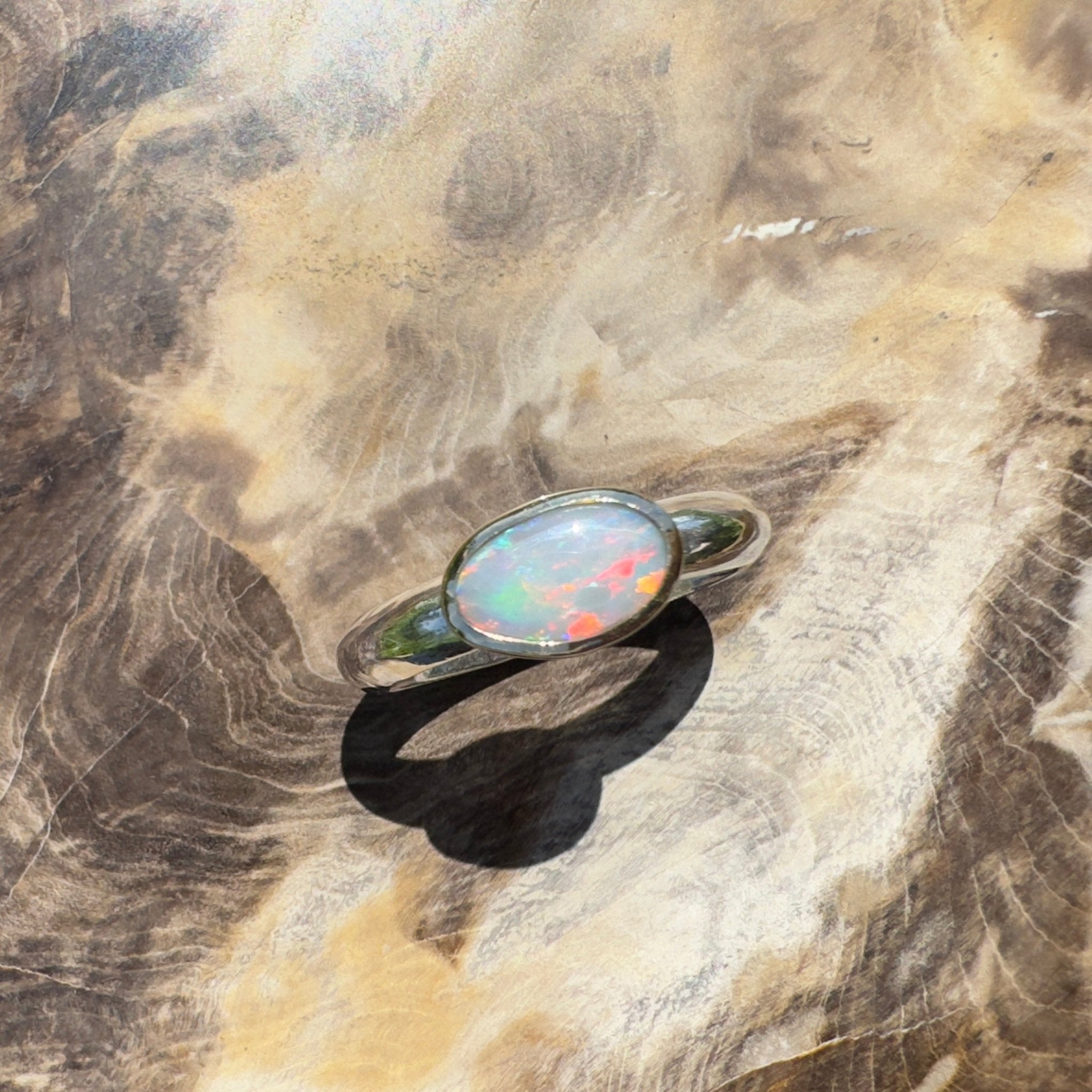 Yalgoo Horizon - 0.7ct Solid Lightning Ridge Opal Two - Tone 9ct Gold & 925 Sterling Silver Ring