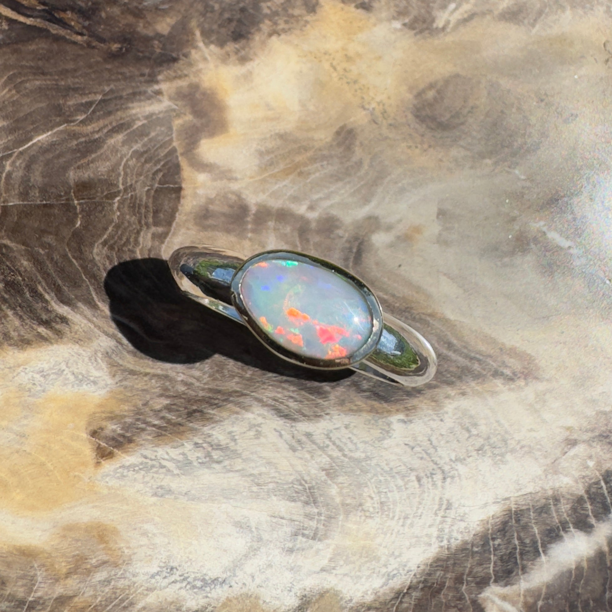 Yalgoo Horizon - 0.7ct Solid Lightning Ridge Opal Two - Tone 9ct Gold & 925 Sterling Silver Ring