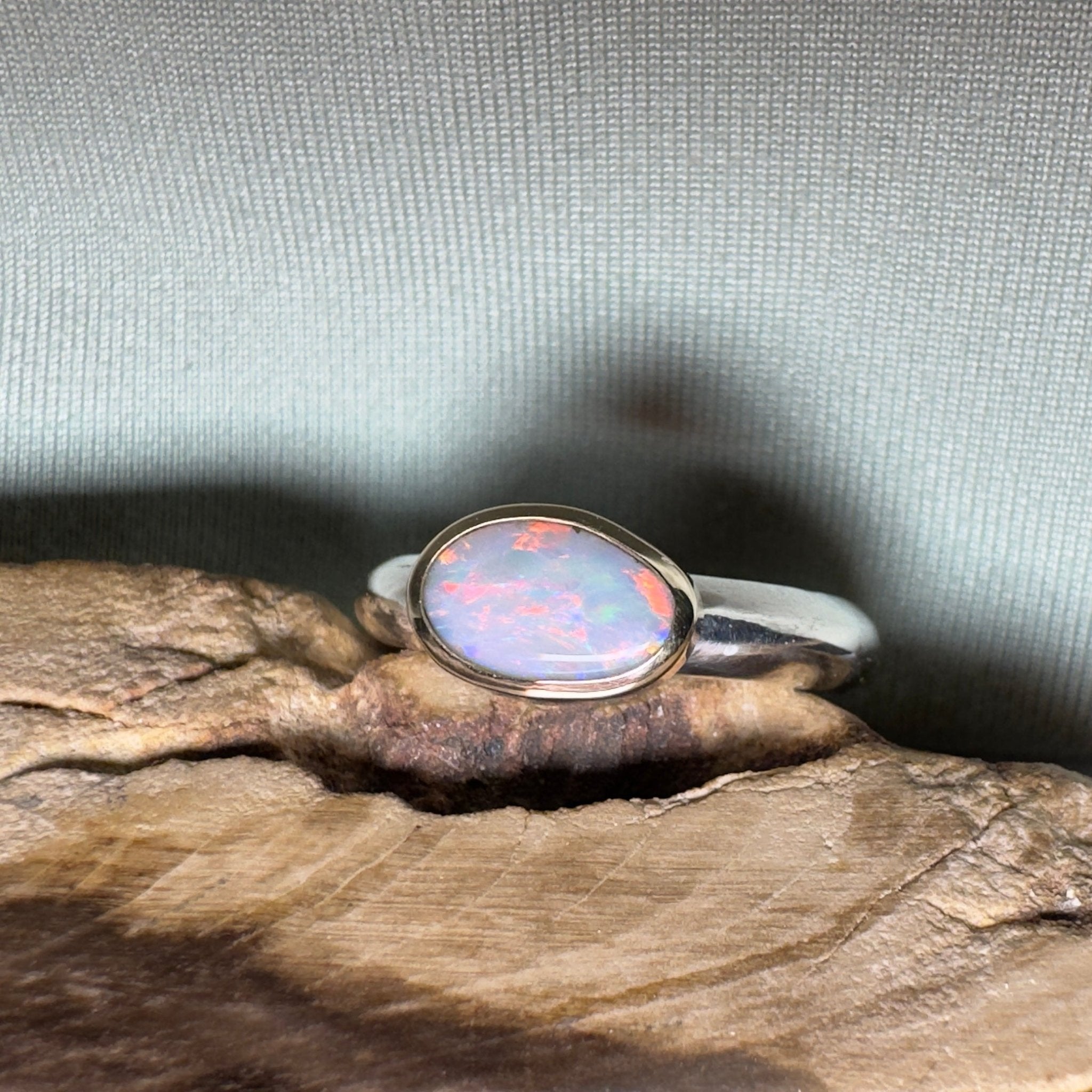 Yalgoo Horizon - 0.7ct Solid Lightning Ridge Opal Two - Tone 9ct Gold & 925 Sterling Silver Ring