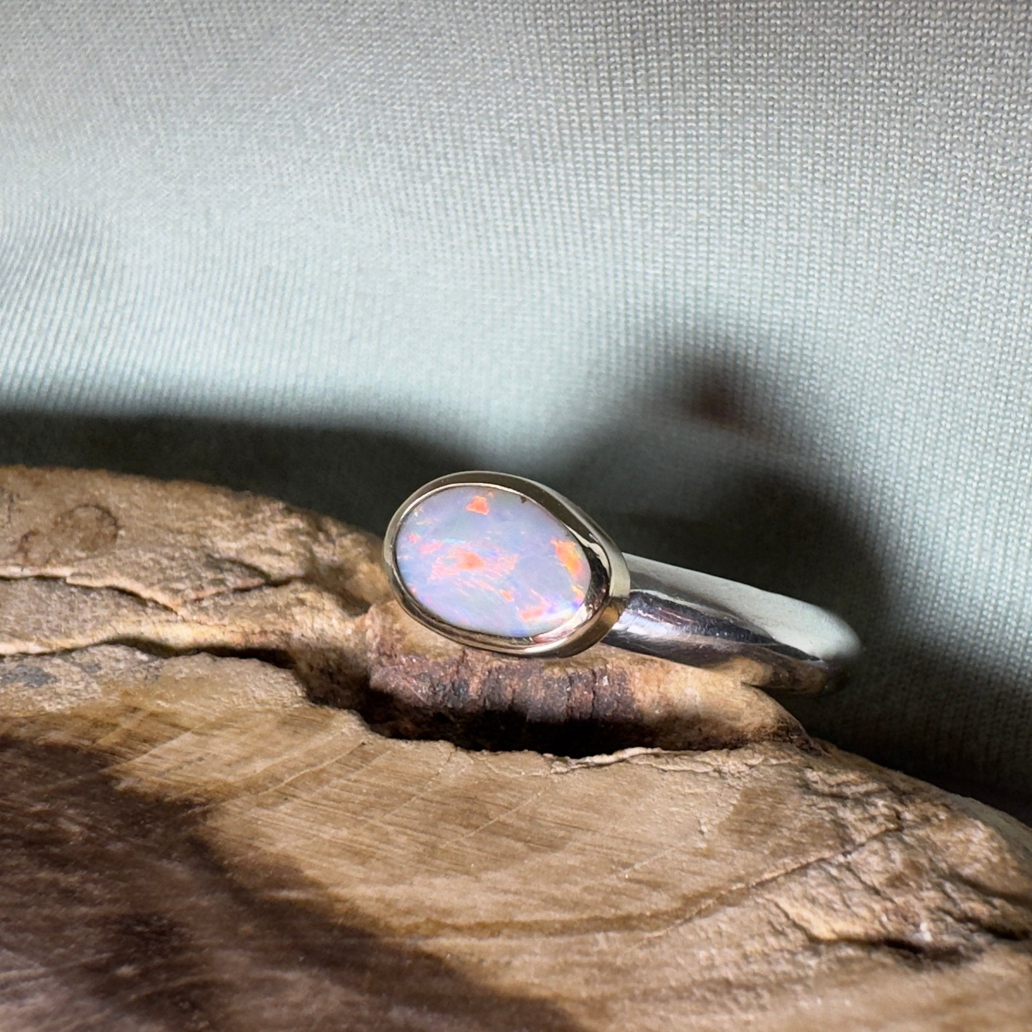 Yalgoo Horizon - 0.7ct Solid Lightning Ridge Opal Two - Tone 9ct Gold & 925 Sterling Silver Ring