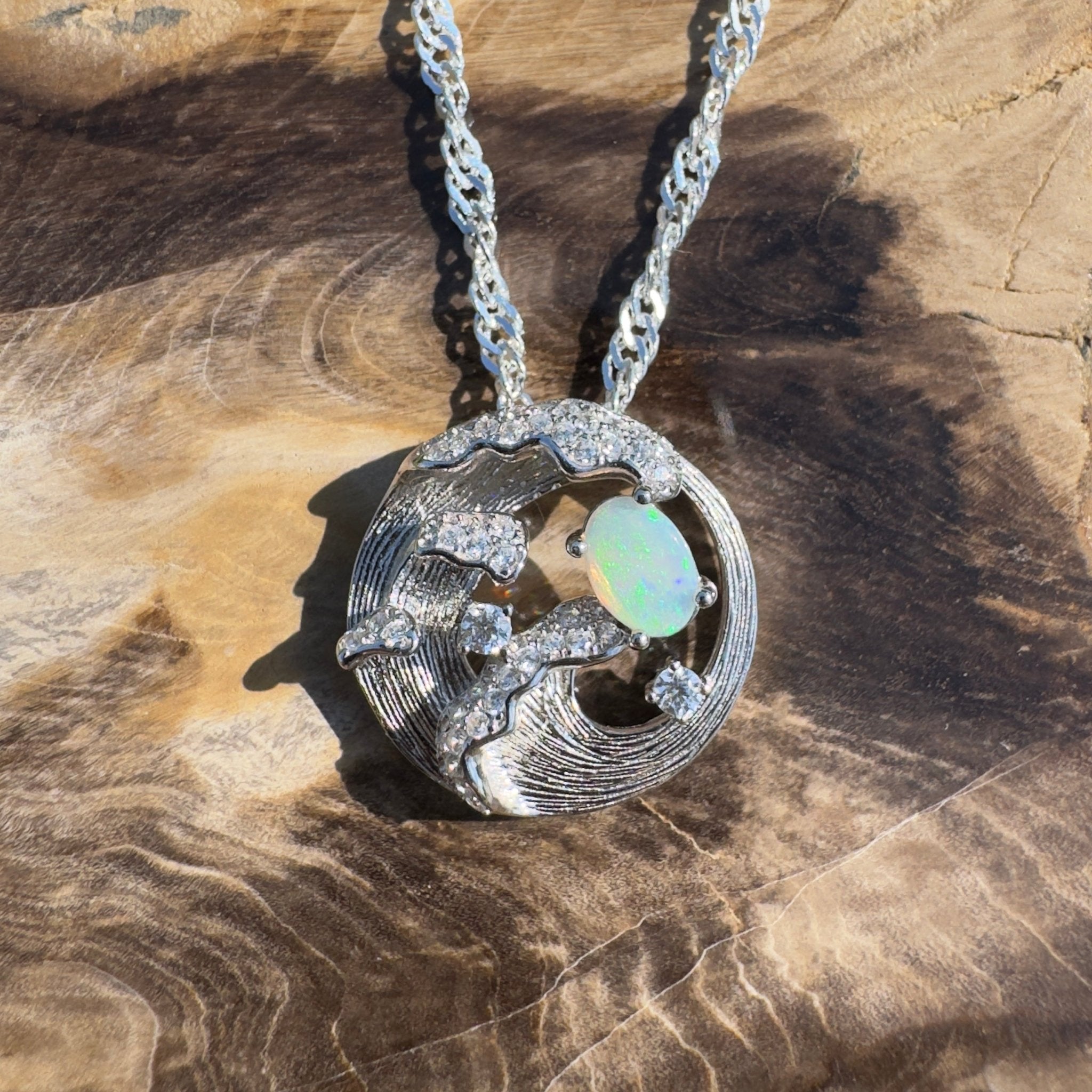 Yallingup Crest ~ 0.3ct Lightning Ridge Opal 925 Silver Wave Pendant