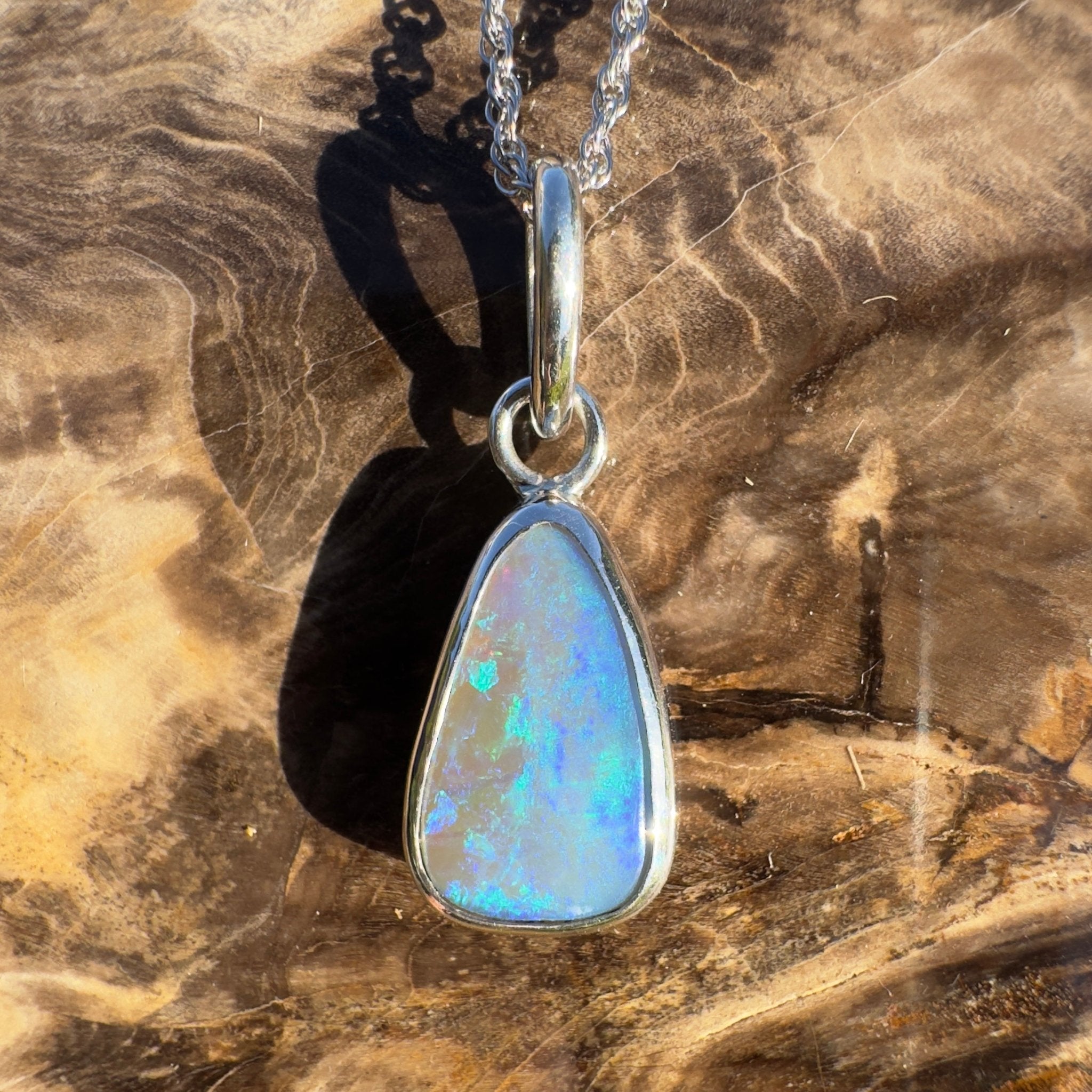 Yamba Drift – 4.5ct Solid Lightning Ridge Semi Black Opal 925 Sterling Silver Pendant Necklace