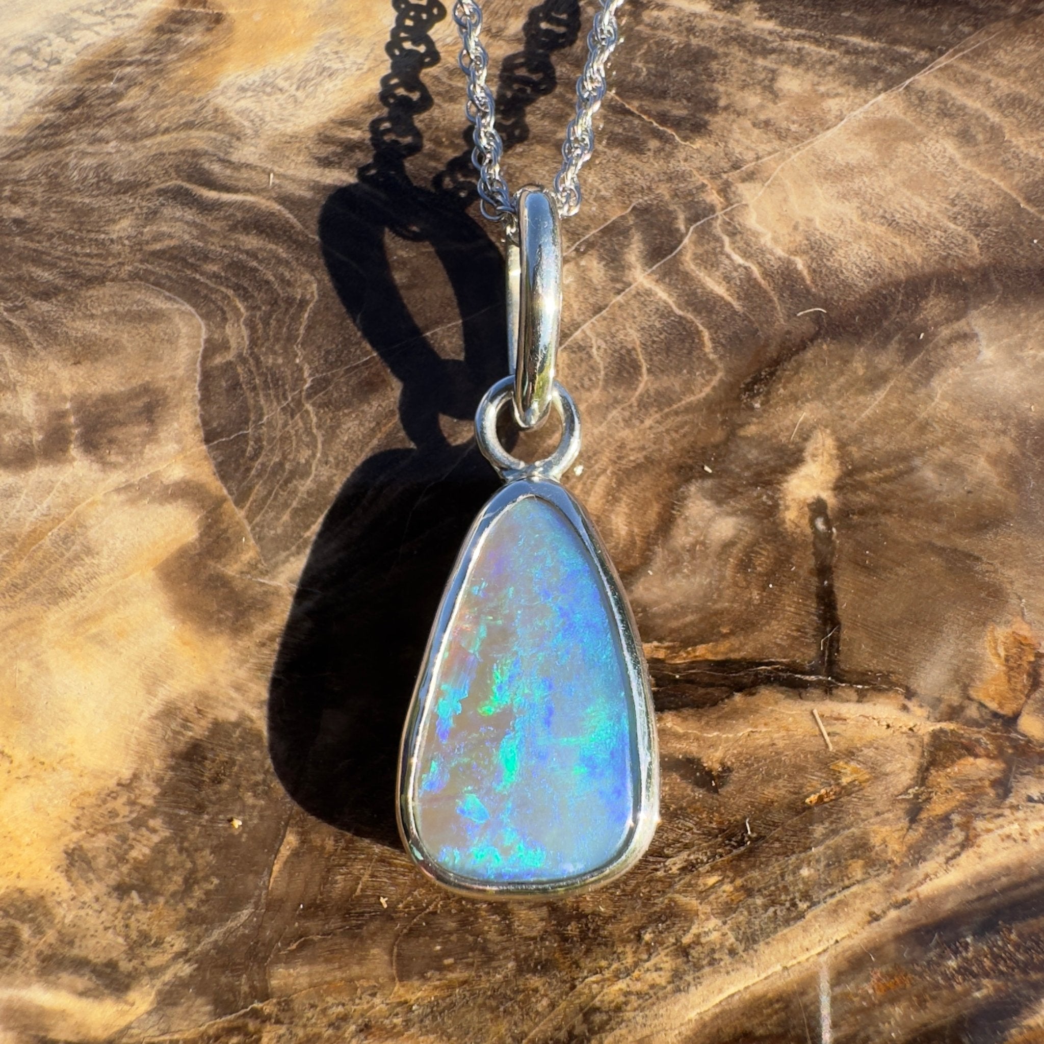 Yamba Drift – 4.5ct Solid Lightning Ridge Semi Black Opal 925 Sterling Silver Pendant Necklace
