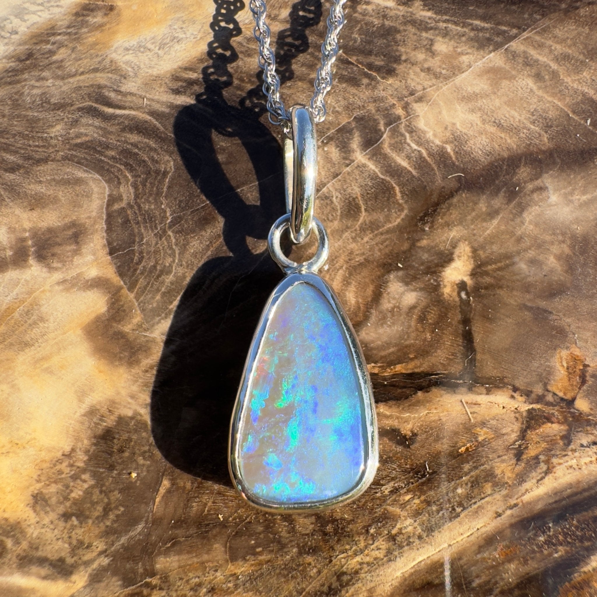 Yamba Drift – 4.5ct Solid Lightning Ridge Semi Black Opal 925 Sterling Silver Pendant Necklace