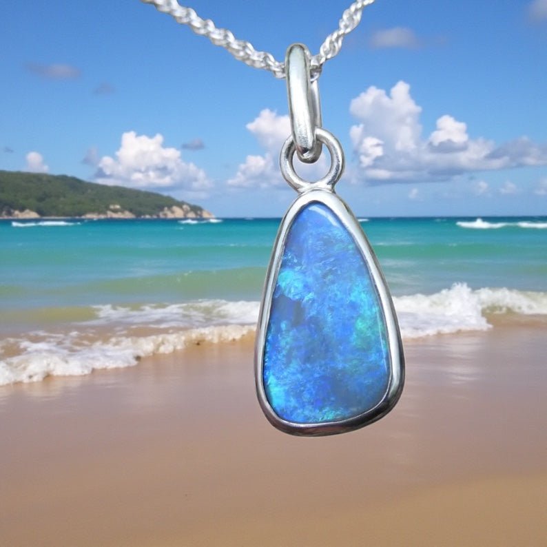 Yamba Drift – 4.5ct Solid Lightning Ridge Semi Black Opal 925 Sterling Silver Pendant Necklace