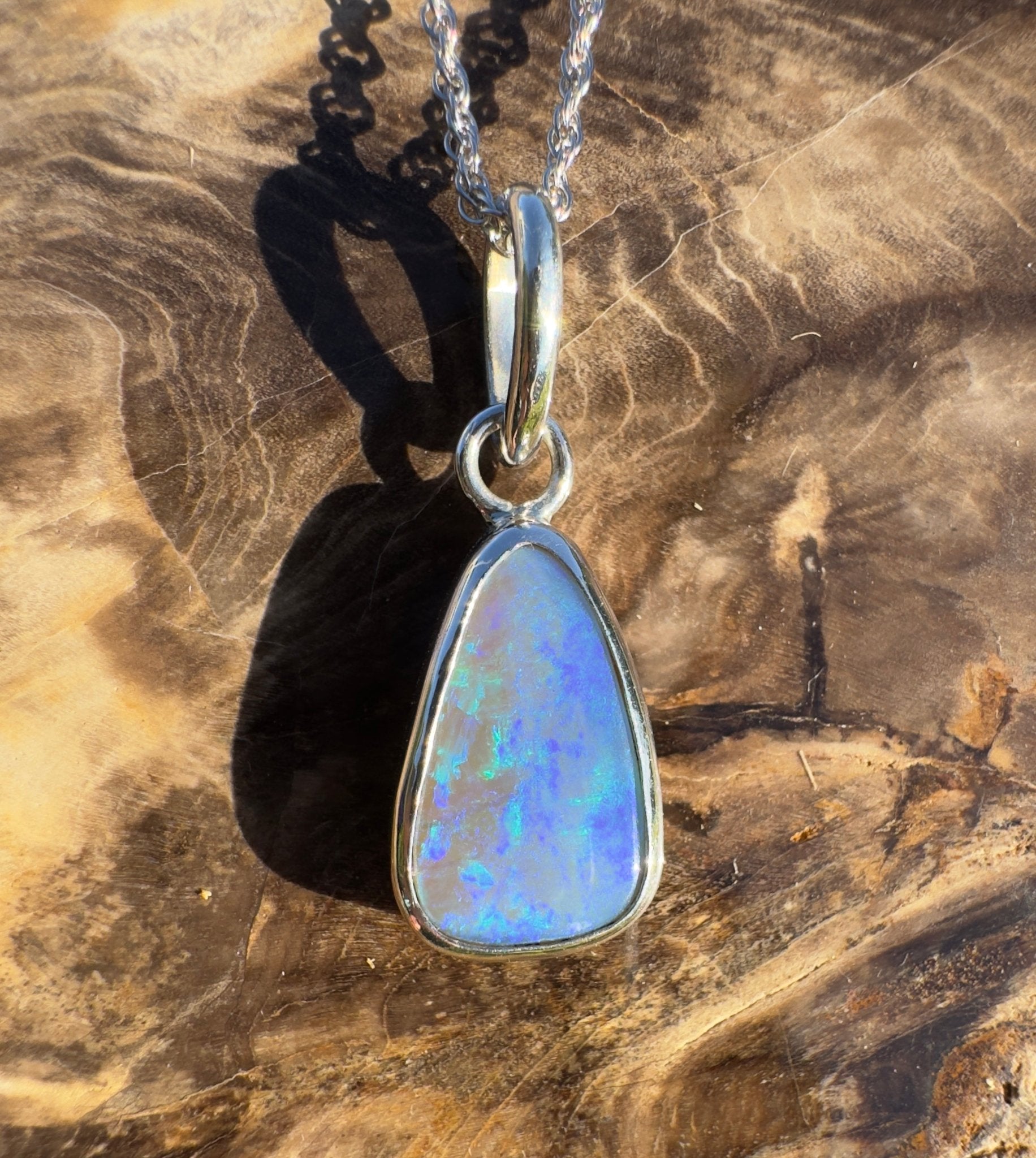 Yamba Drift – 4.5ct Solid Lightning Ridge Semi Black Opal 925 Sterling Silver Pendant Necklace