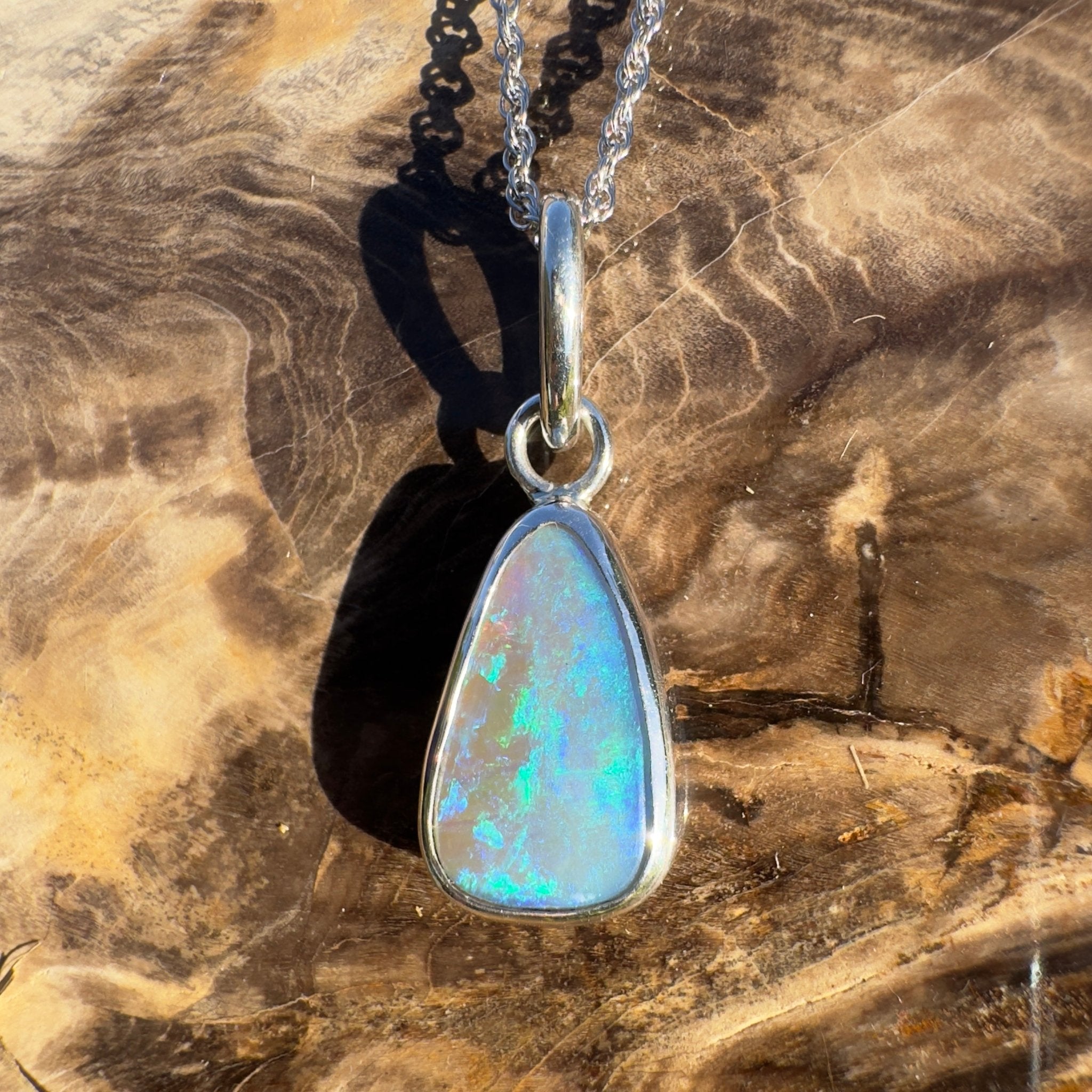 Yamba Drift – 4.5ct Solid Lightning Ridge Semi Black Opal 925 Sterling Silver Pendant Necklace