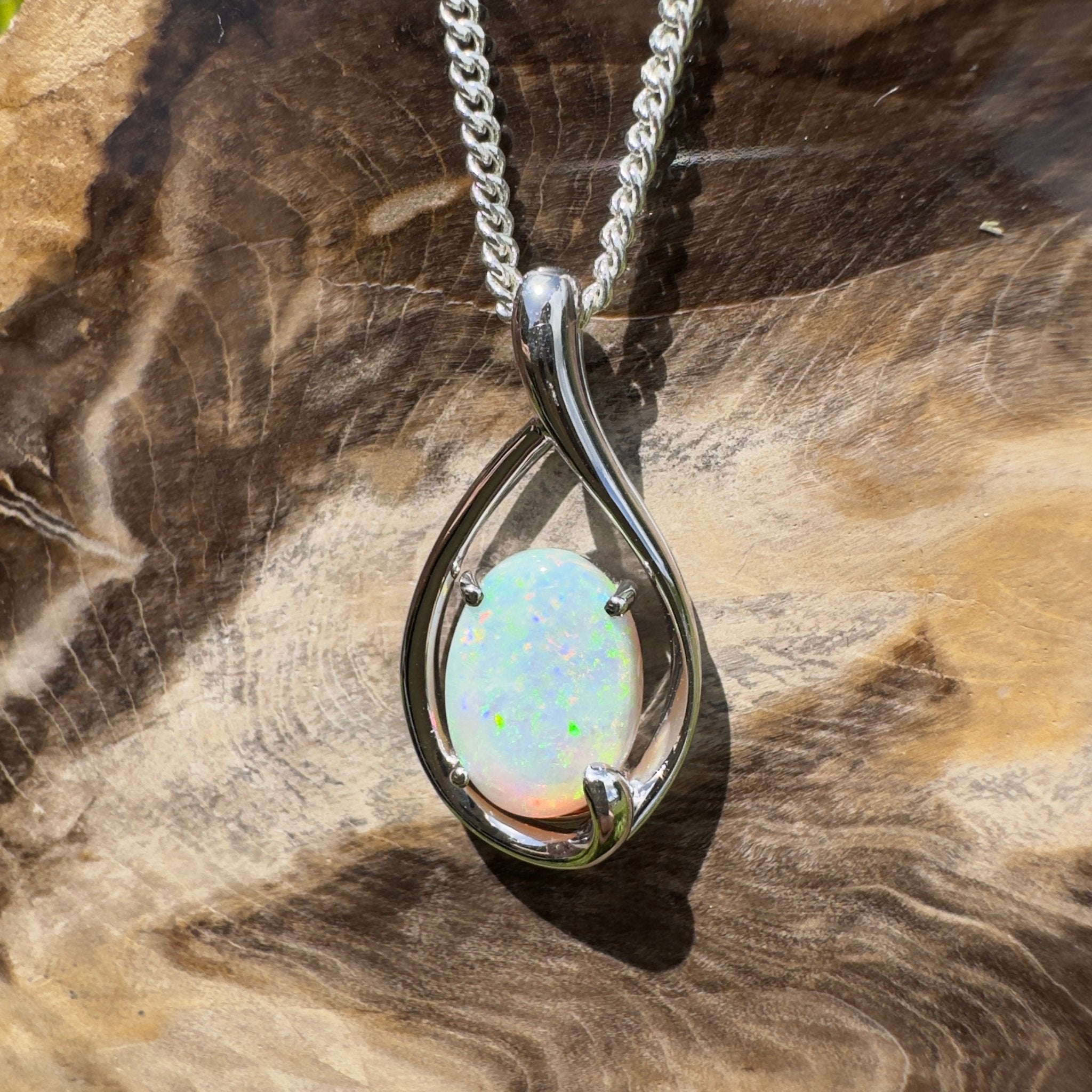 Yardie Moon ~ 1.85ct Coober Pedy Crystal Opal 925 Silver Pendant