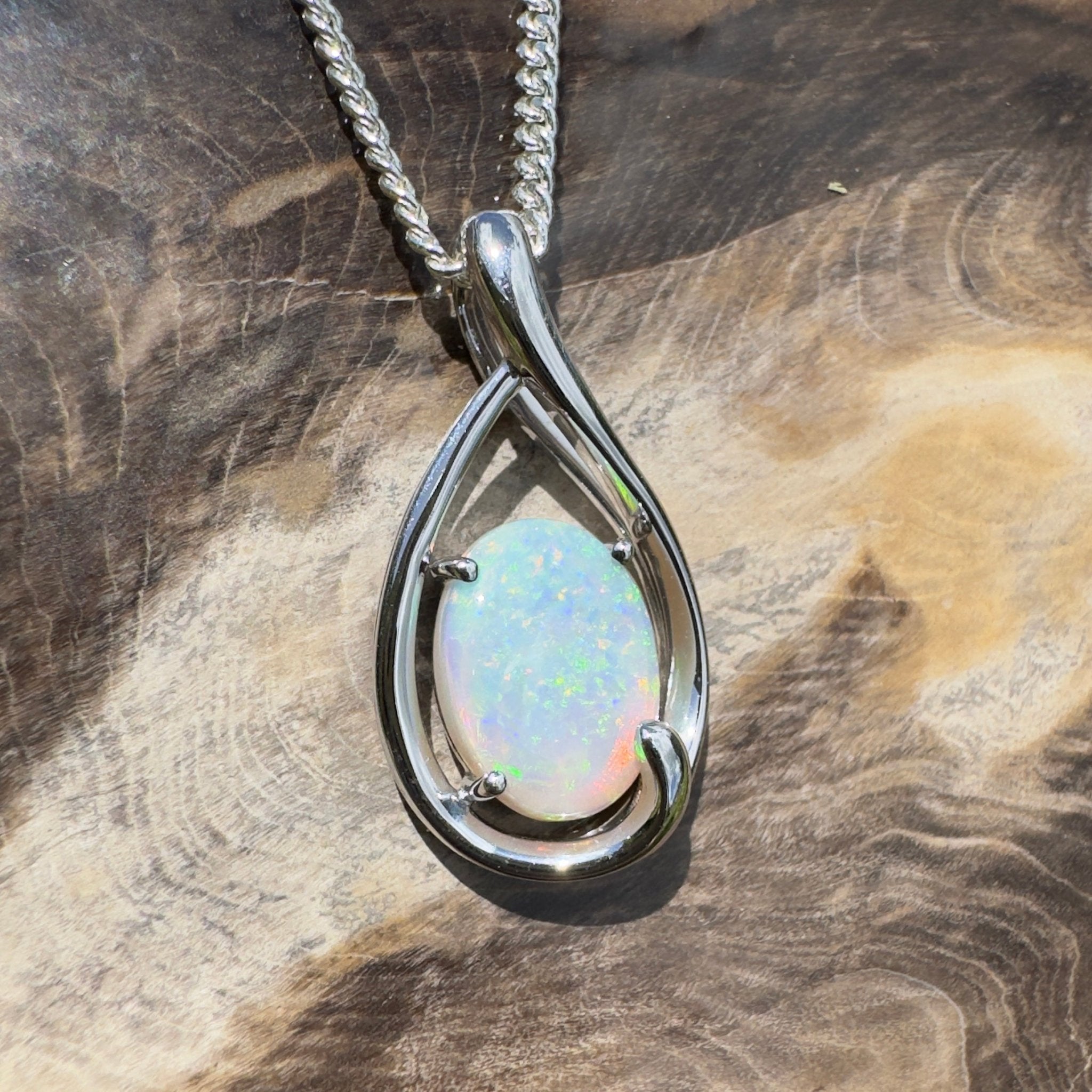 Yardie Moon ~ 1.85ct Coober Pedy Crystal Opal 925 Silver Pendant