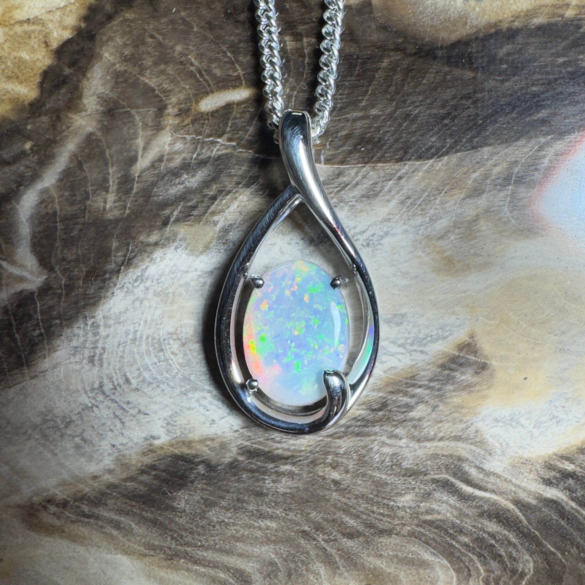 Yardie Moon ~ 1.85ct Coober Pedy Crystal Opal 925 Silver Pendant