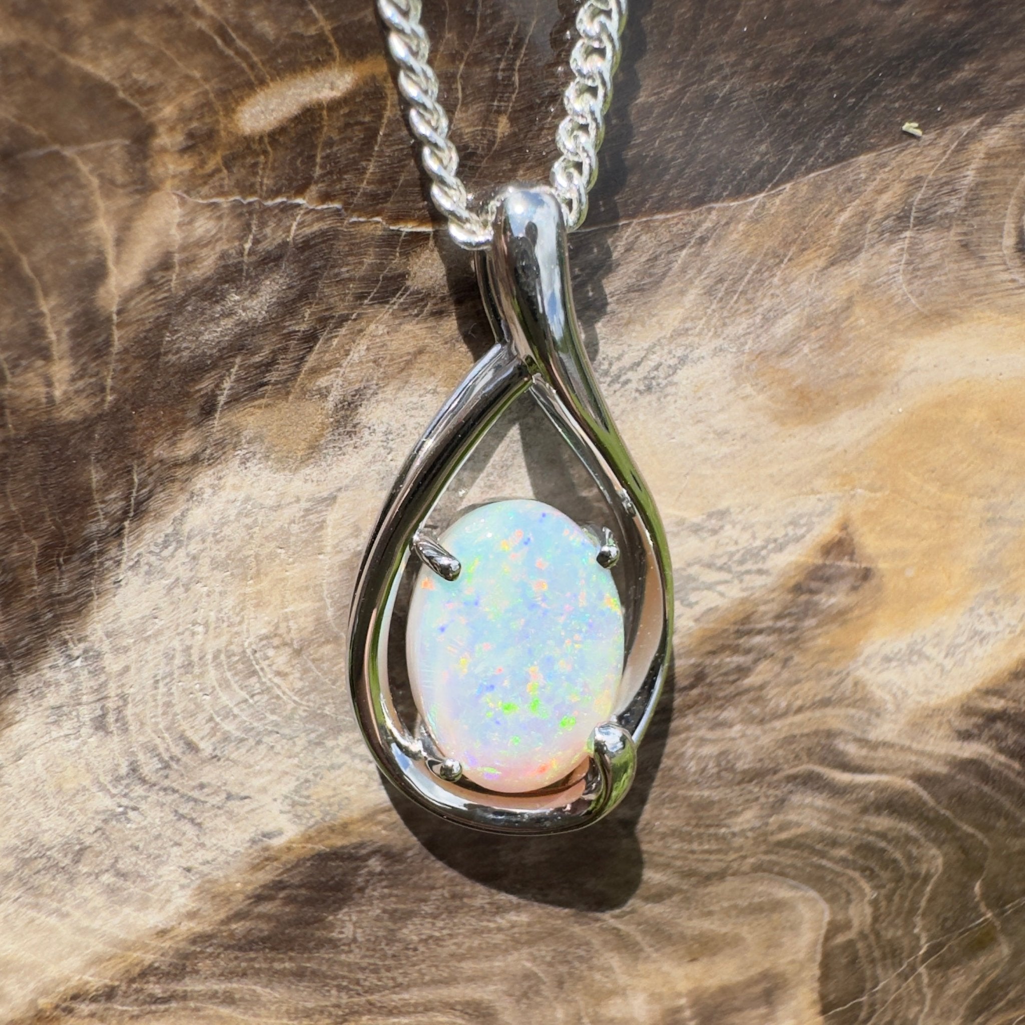 Yardie Moon ~ 1.85ct Coober Pedy Crystal Opal 925 Silver Pendant