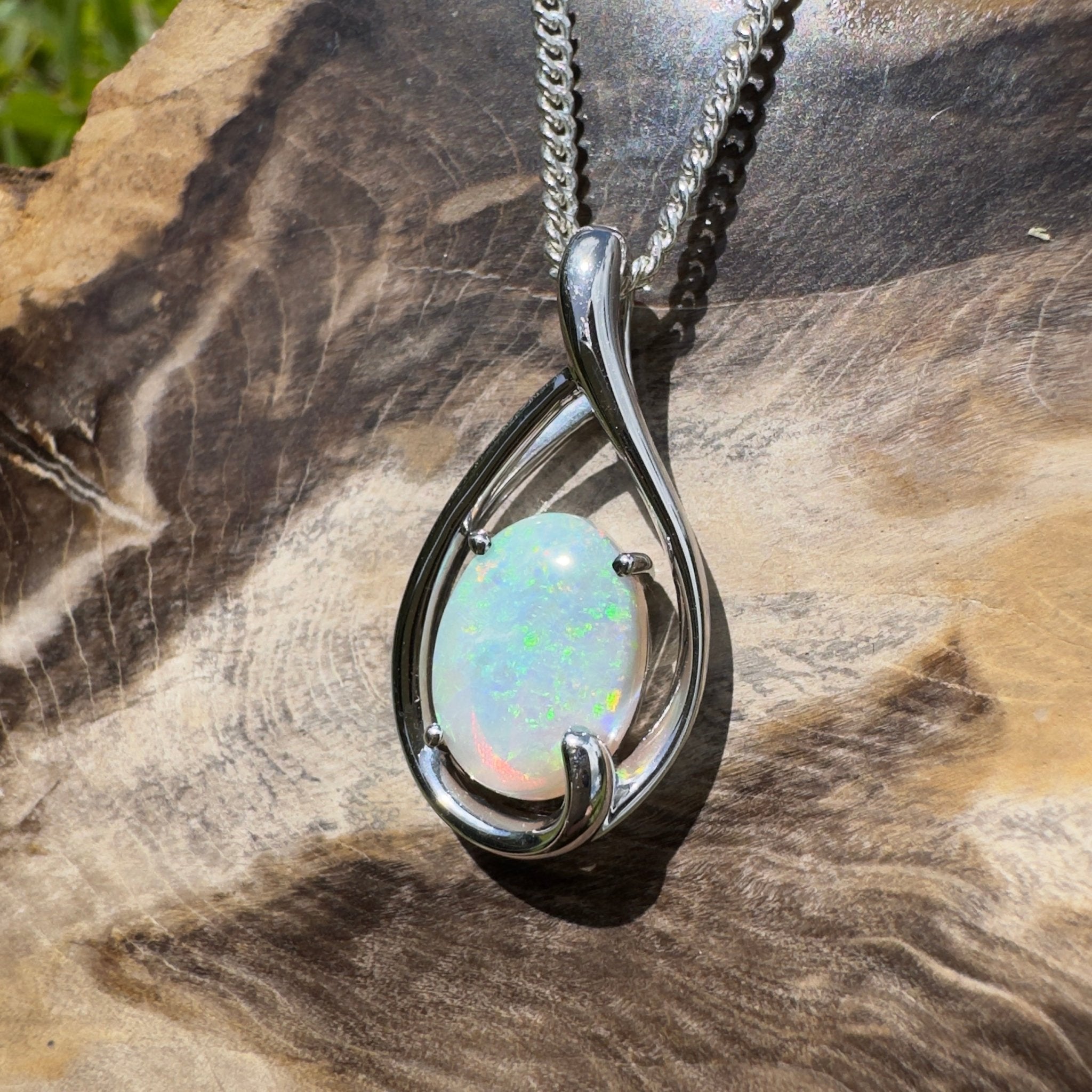 Yardie Moon ~ 1.85ct Coober Pedy Crystal Opal 925 Silver Pendant