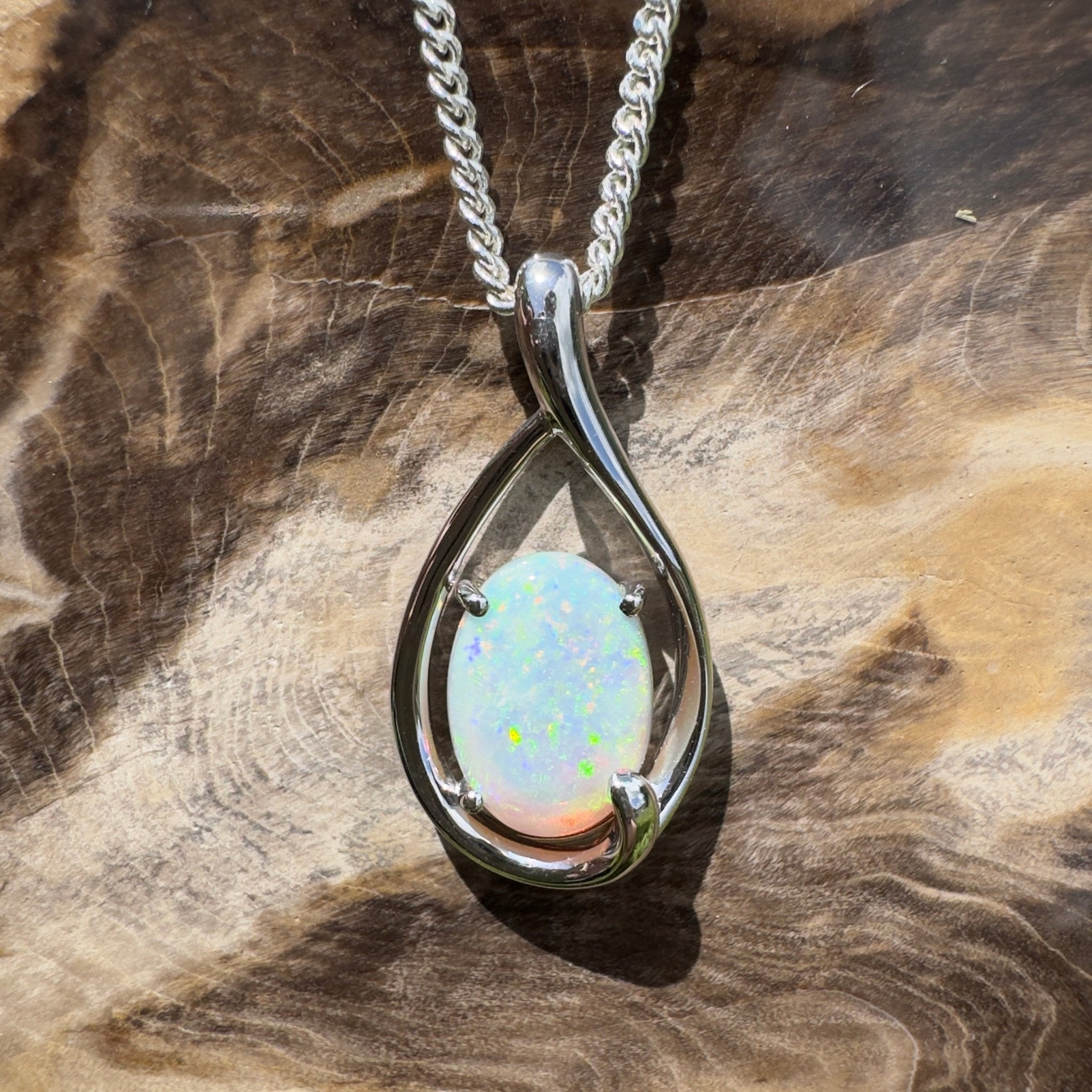 Yardie Moon ~ 1.85ct Coober Pedy Crystal Opal 925 Silver Pendant