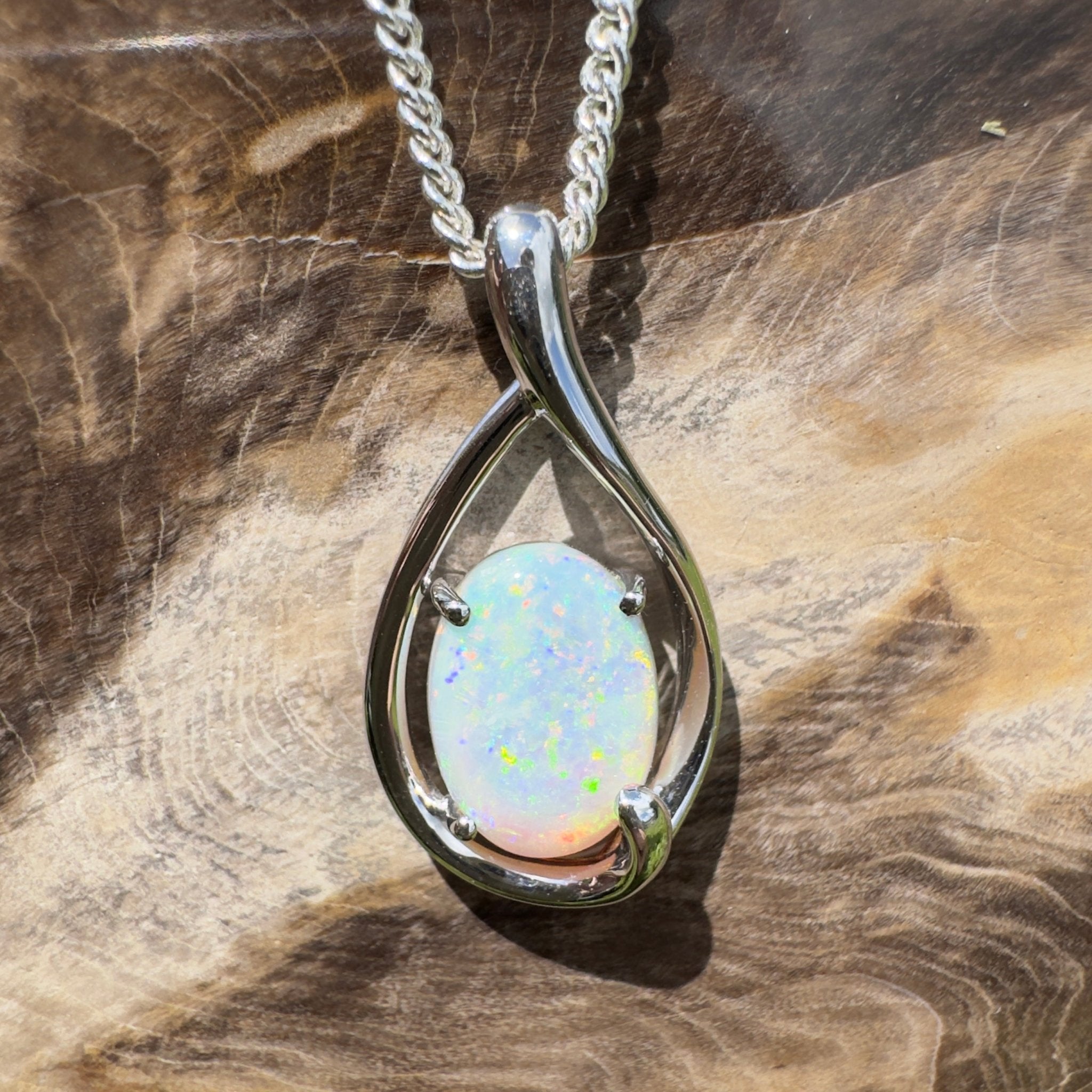 Yardie Moon ~ 1.85ct Coober Pedy Crystal Opal 925 Silver Pendant