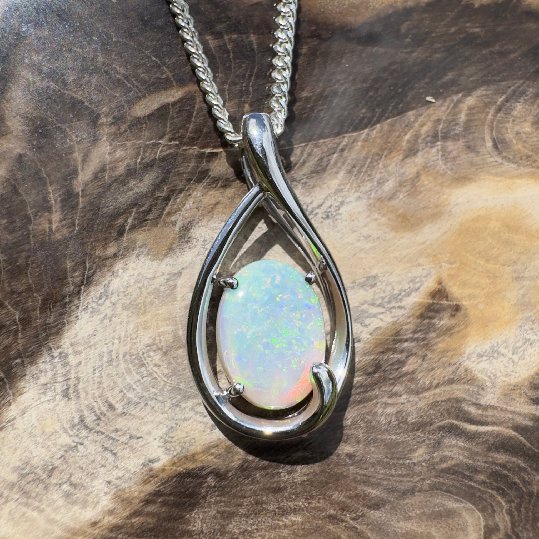 Yardie Moon ~ 1.85ct Coober Pedy Crystal Opal 925 Silver Pendant