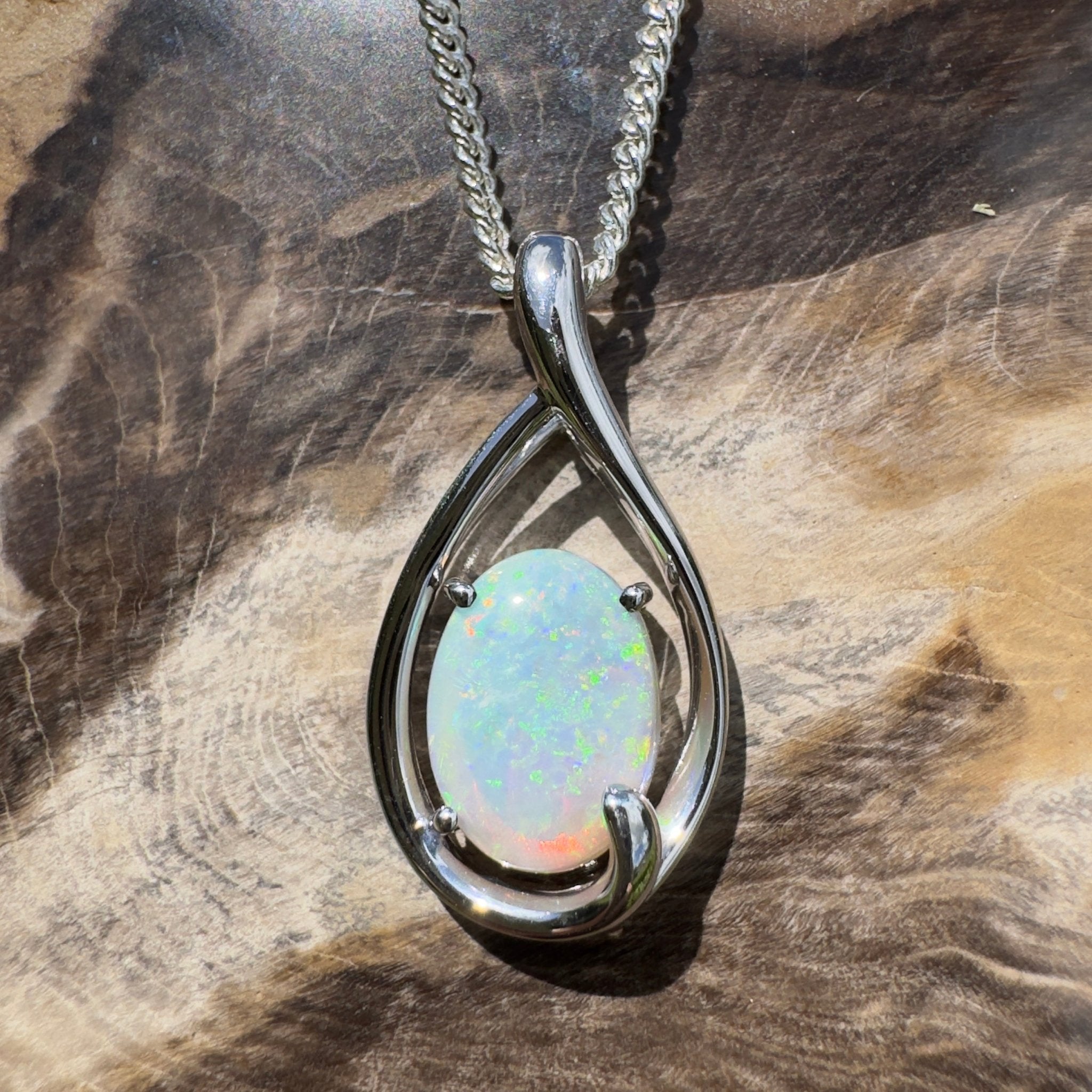 Yardie Moon ~ 1.85ct Coober Pedy Crystal Opal 925 Silver Pendant