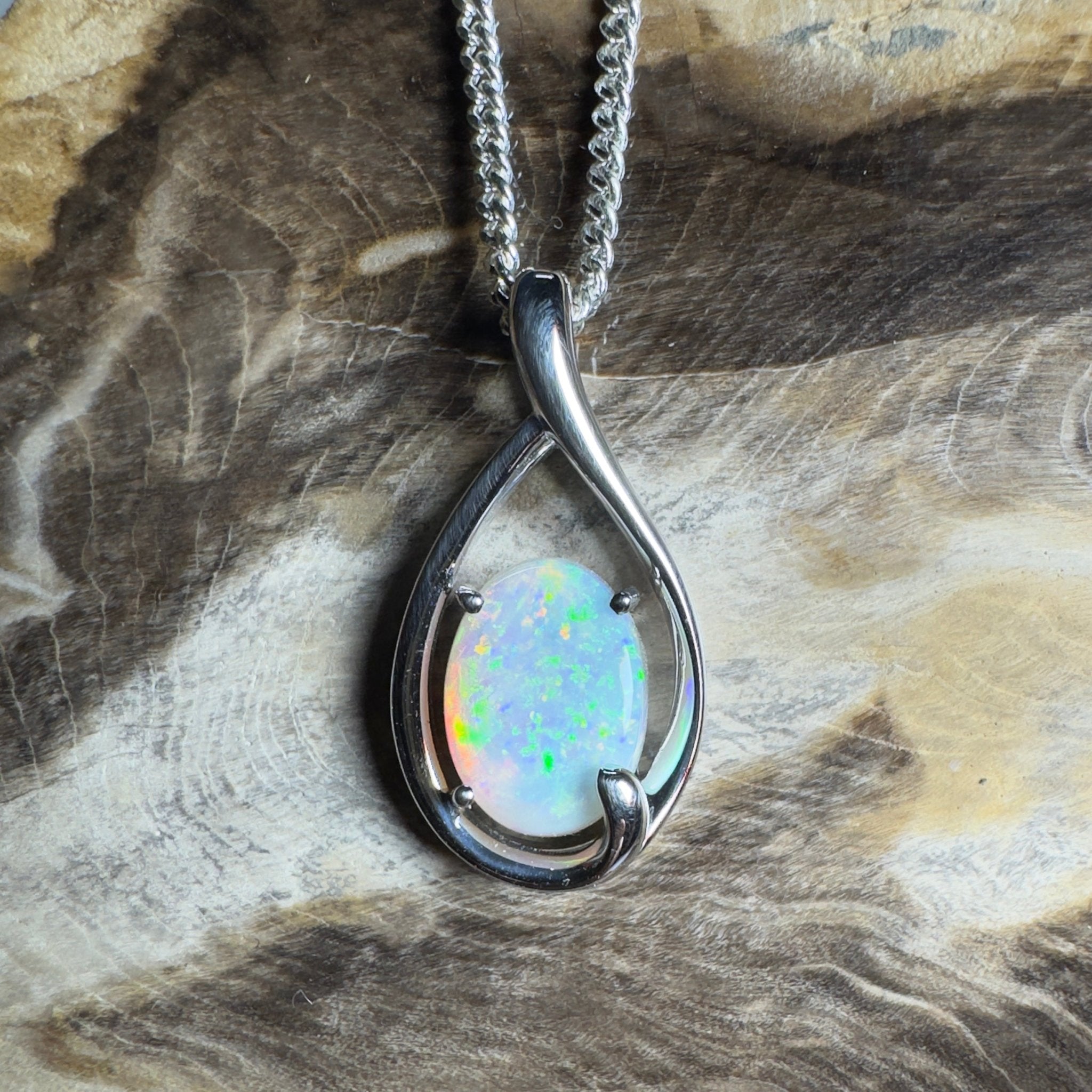 Yardie Moon ~ 1.85ct Coober Pedy Crystal Opal 925 Silver Pendant