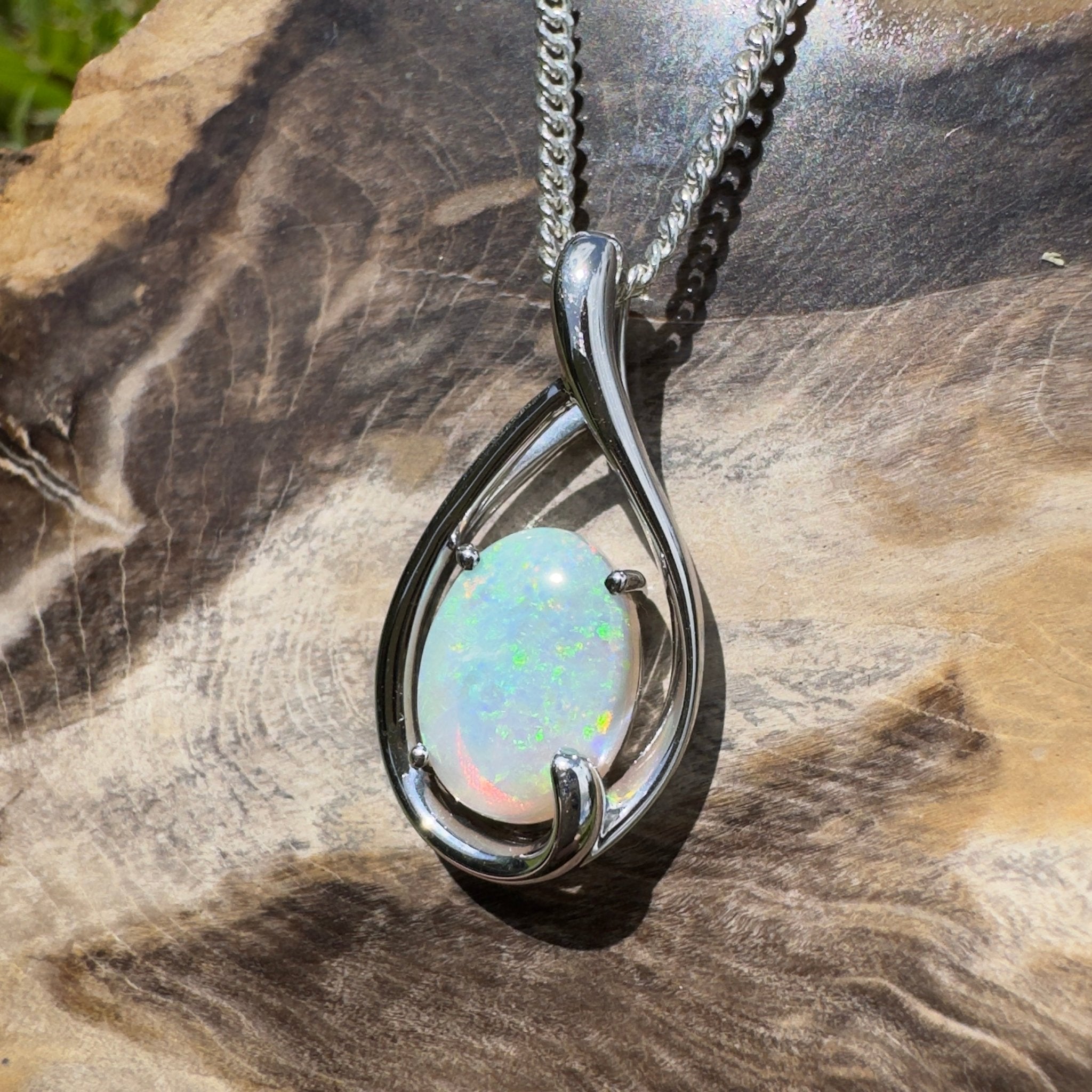 Yardie Moon ~ 1.85ct Coober Pedy Crystal Opal 925 Silver Pendant