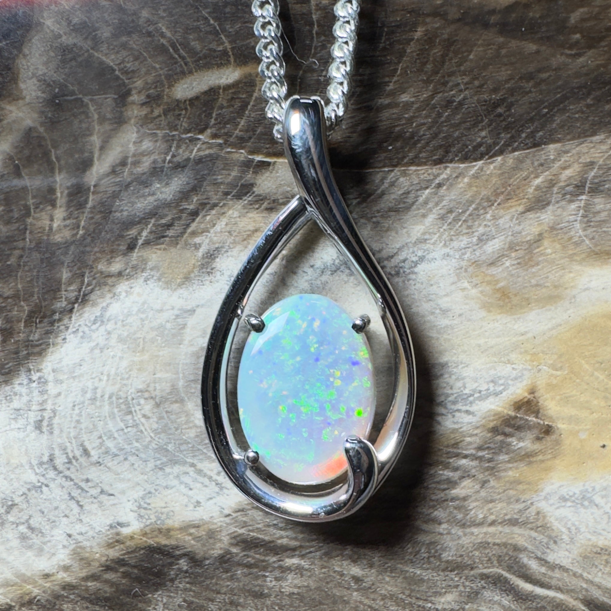 Yardie Moon ~ 1.85ct Coober Pedy Crystal Opal 925 Silver Pendant