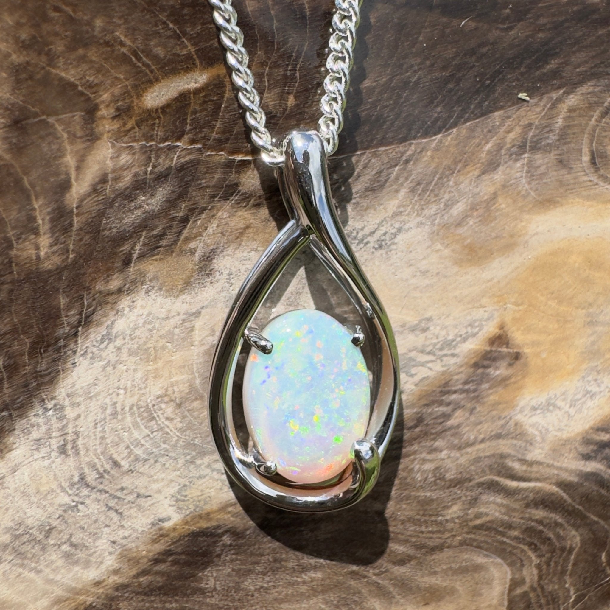 Yardie Moon ~ 1.85ct Coober Pedy Crystal Opal 925 Silver Pendant