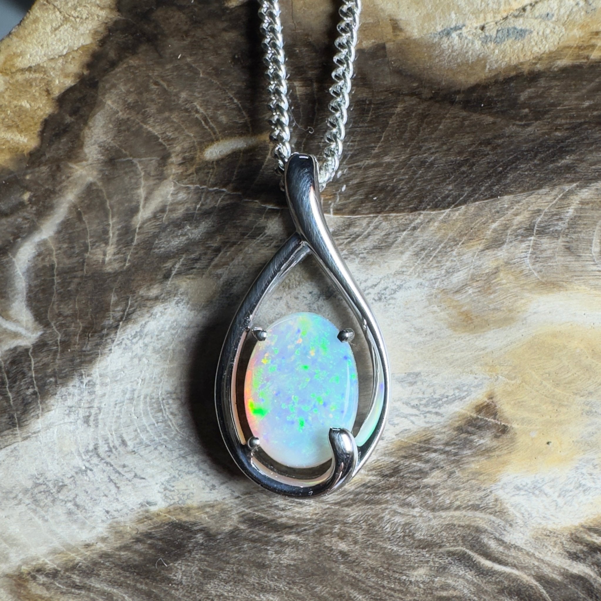 Yardie Moon ~ 1.85ct Coober Pedy Crystal Opal 925 Silver Pendant