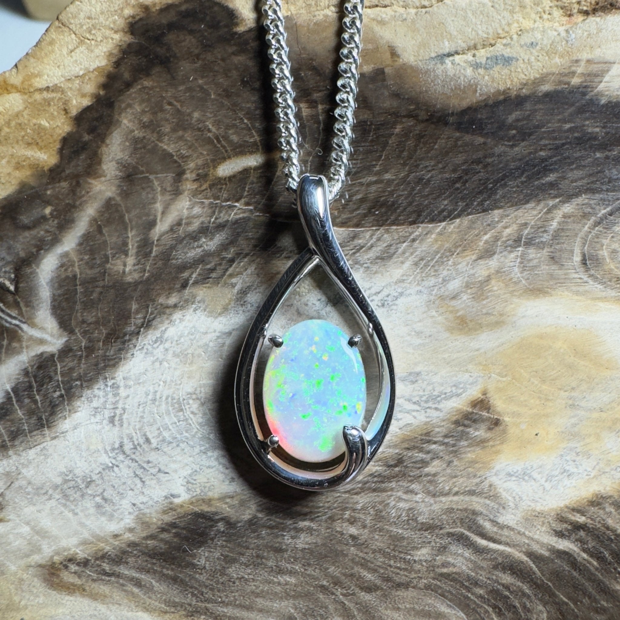Yardie Moon ~ 1.85ct Coober Pedy Crystal Opal 925 Silver Pendant